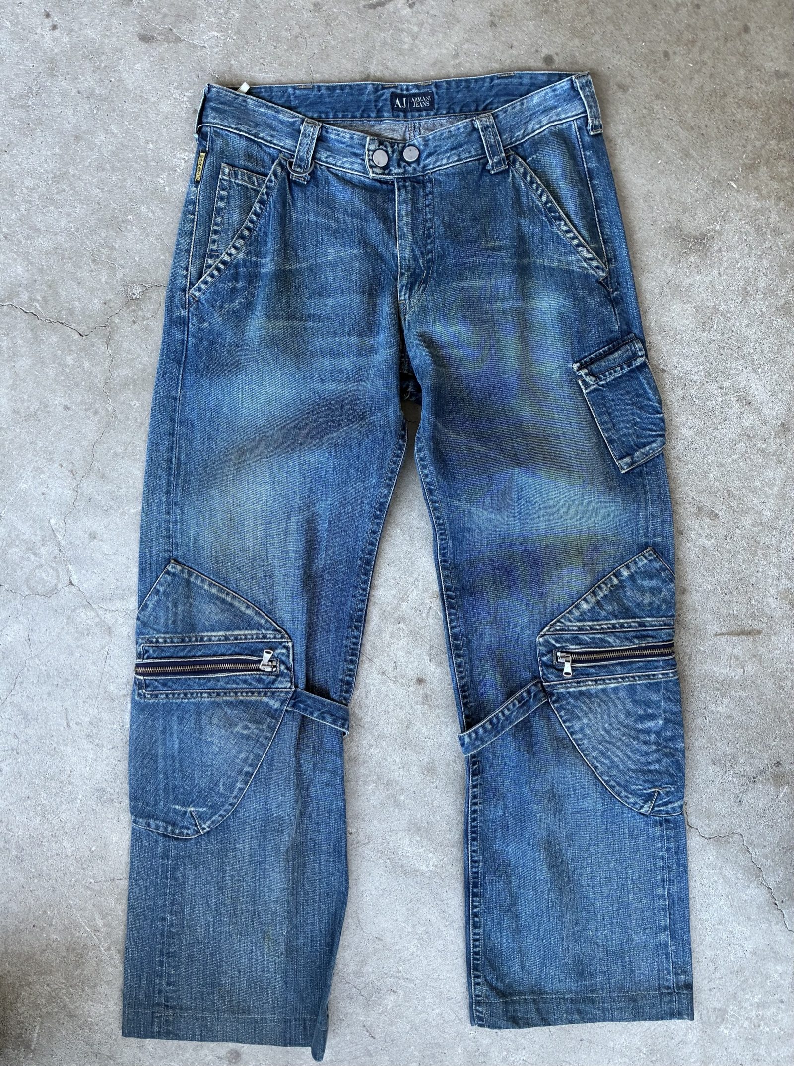 Armani Jeans P36 Mens Blue Denim Cargo Jeans W34 Buckle bondage Made in Italy