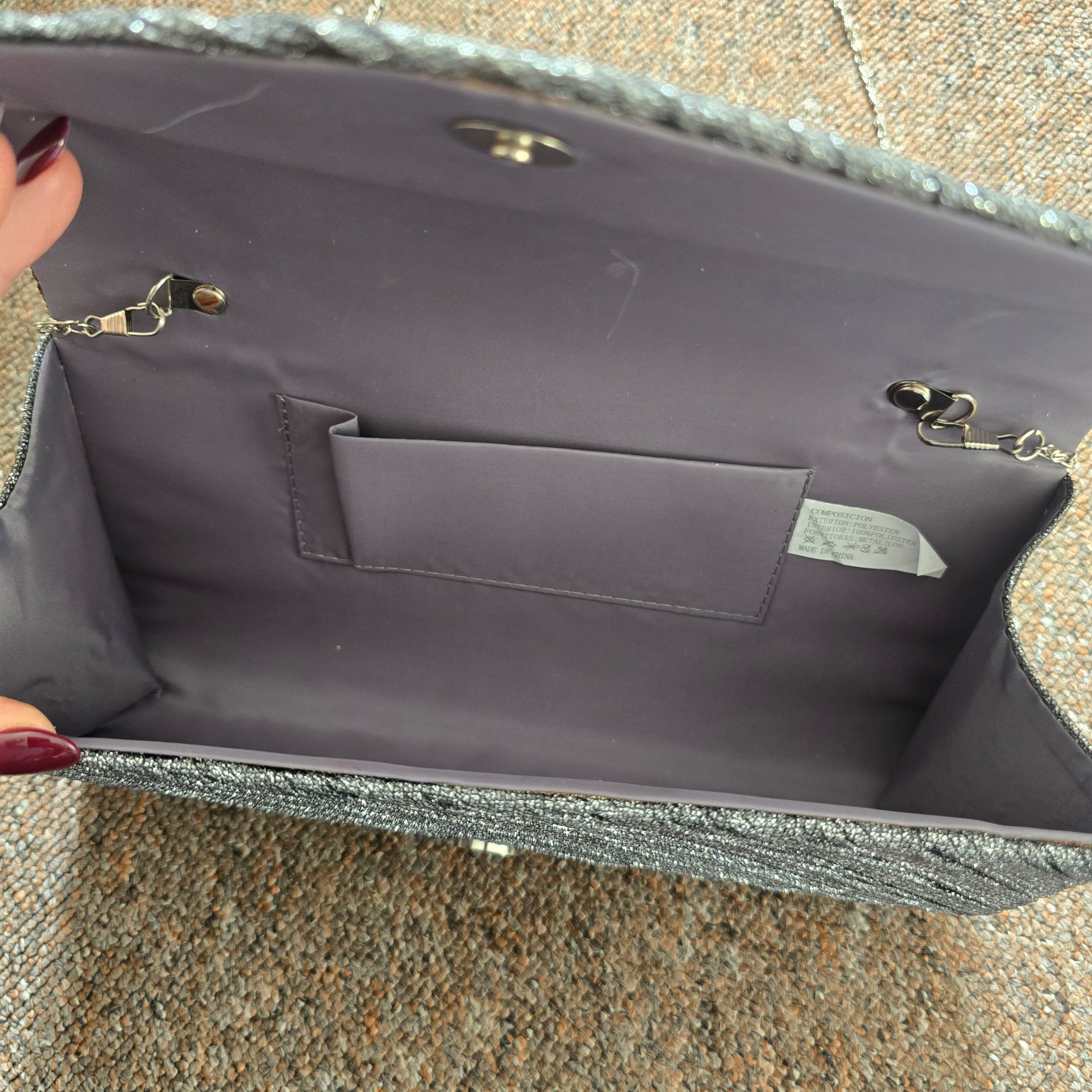 Silver Evening Clutch Bag with Chain Strap image 5