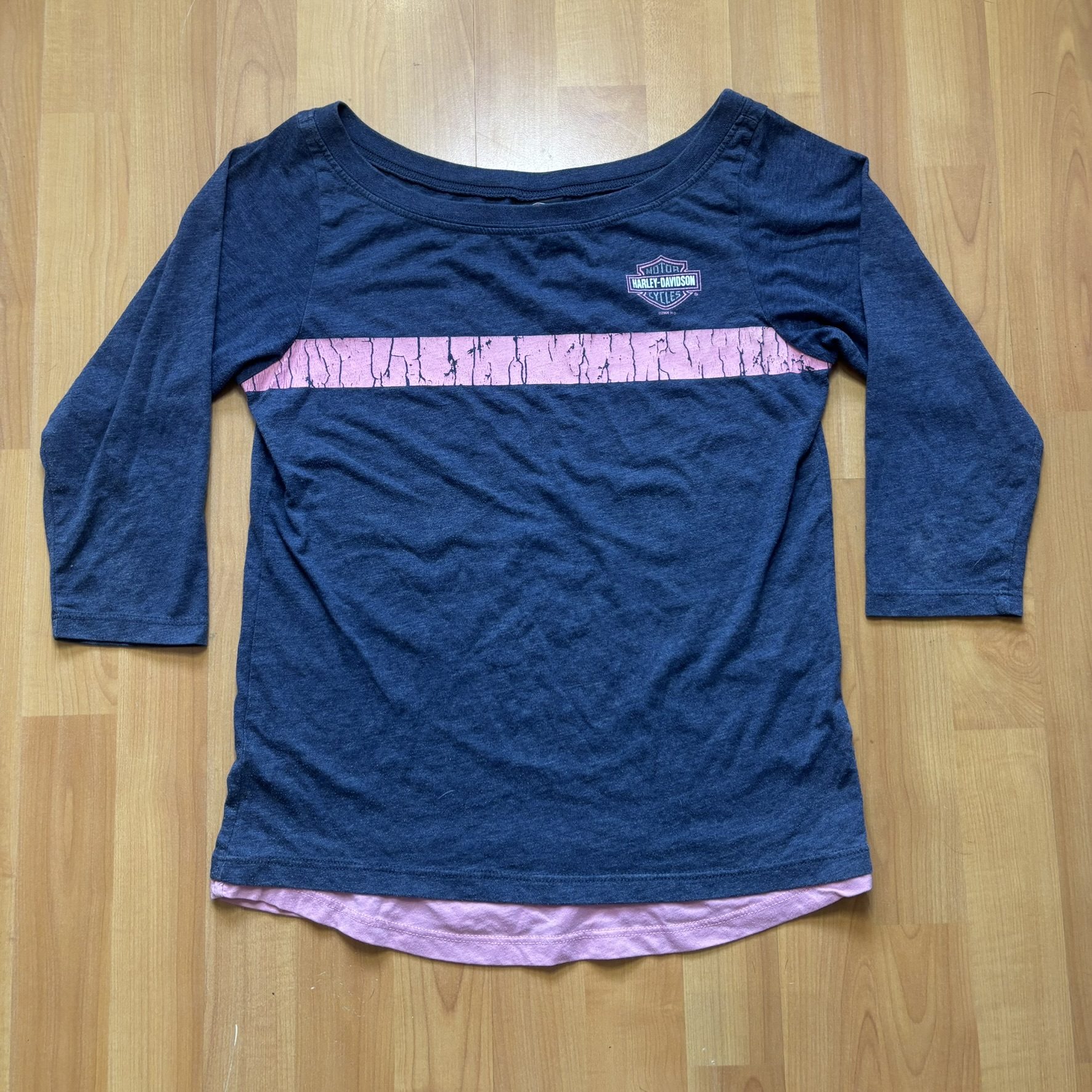 Harley Davidson Orlando Womens 3/4 Sleeve Tee Navy Pink Y2K Tagged L Fits S