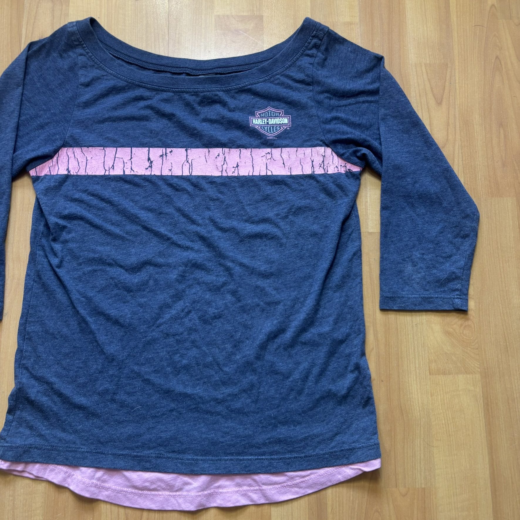 Harley Davidson Orlando Womens 3/4 Sleeve Tee Navy Pink Y2K Tagged L Fits S image 2
