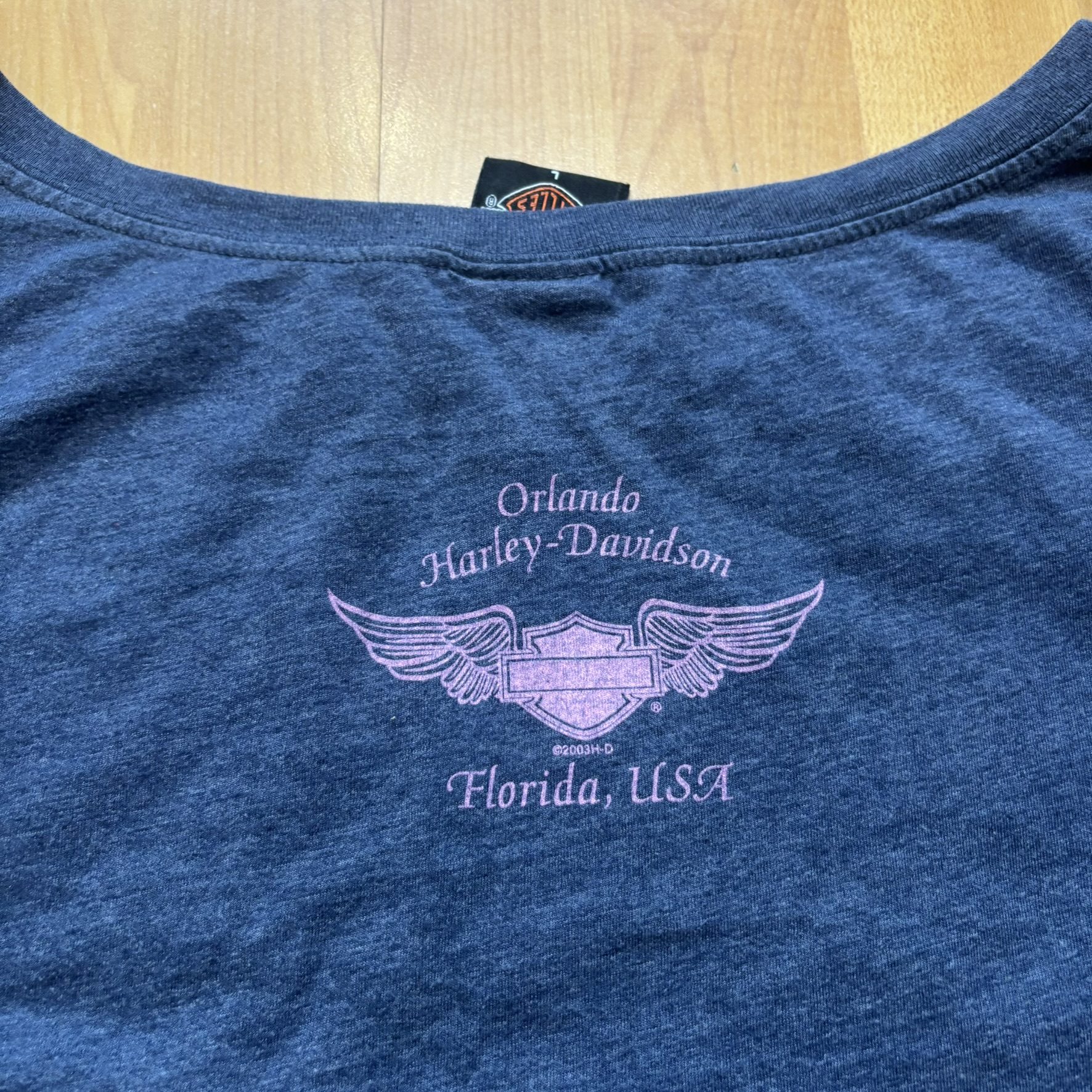 Harley Davidson Orlando Womens 3/4 Sleeve Tee Navy Pink Y2K Tagged L Fits S image 4