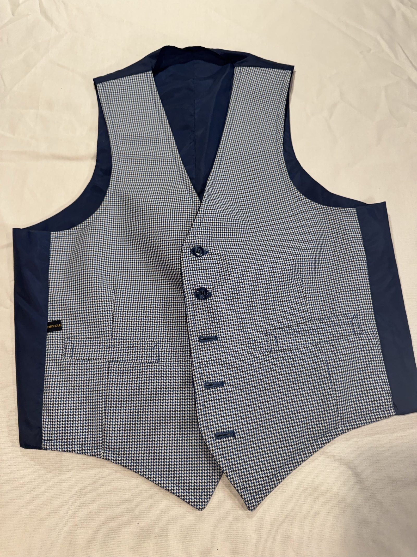 Men’s Reversible Dress Vest Houndstooth Navy Gold Buttons – 42
