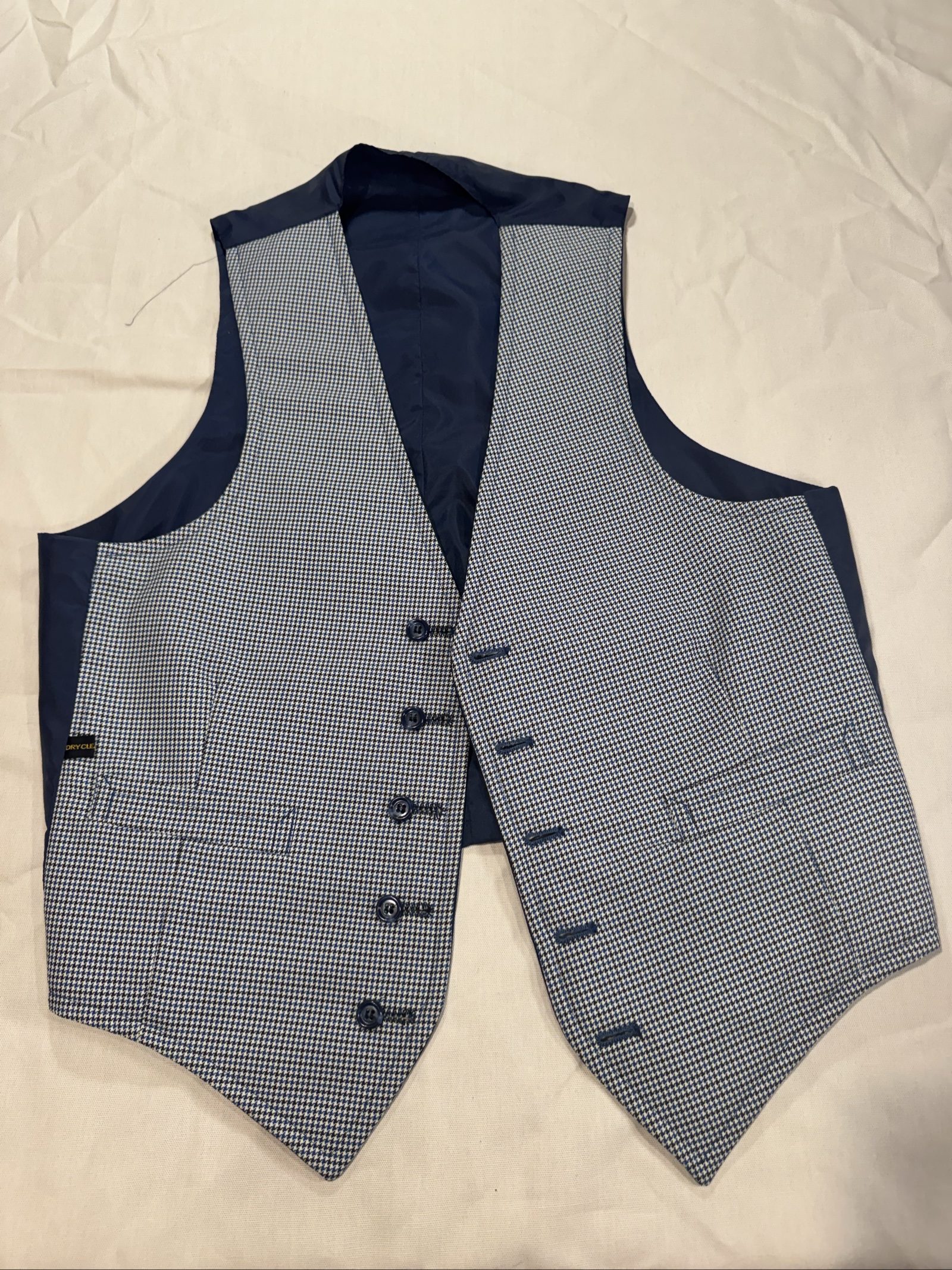 Men’s Reversible Dress Vest Houndstooth Navy Gold Buttons – 42 image 9