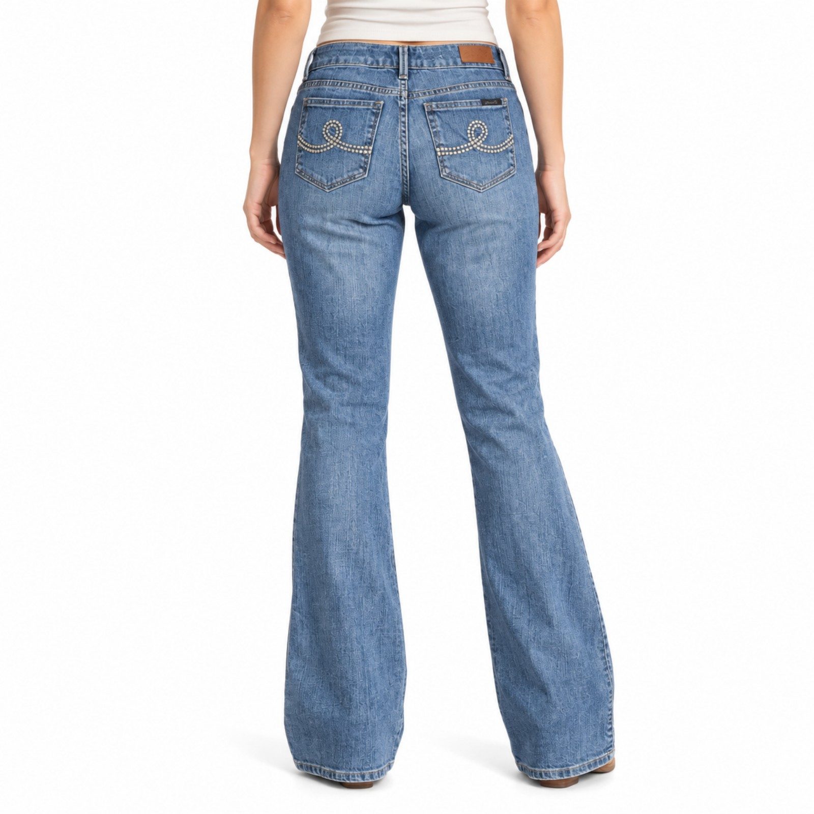 Seven 7 Women's Flare Boot Cut Size 28 Embroidered Pockets Medium Wash Wide Leg image 2