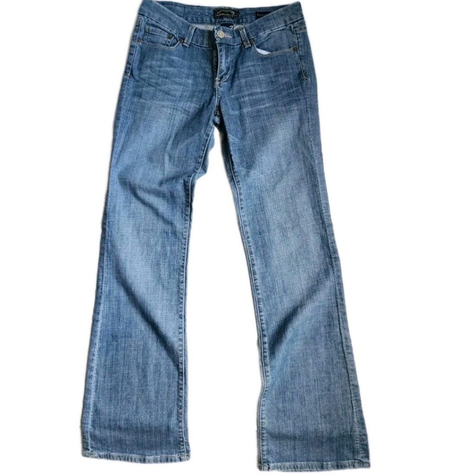 Seven 7 Women's Flare Boot Cut Size 28 Embroidered Pockets Medium Wash Wide Leg image 6