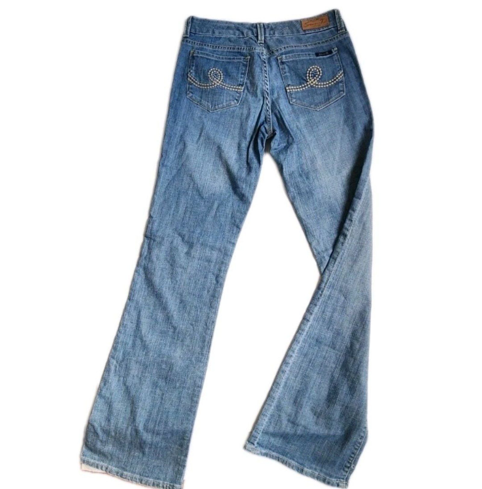 Seven 7 Women's Flare Boot Cut Size 28 Embroidered Pockets Medium Wash Wide Leg image 9