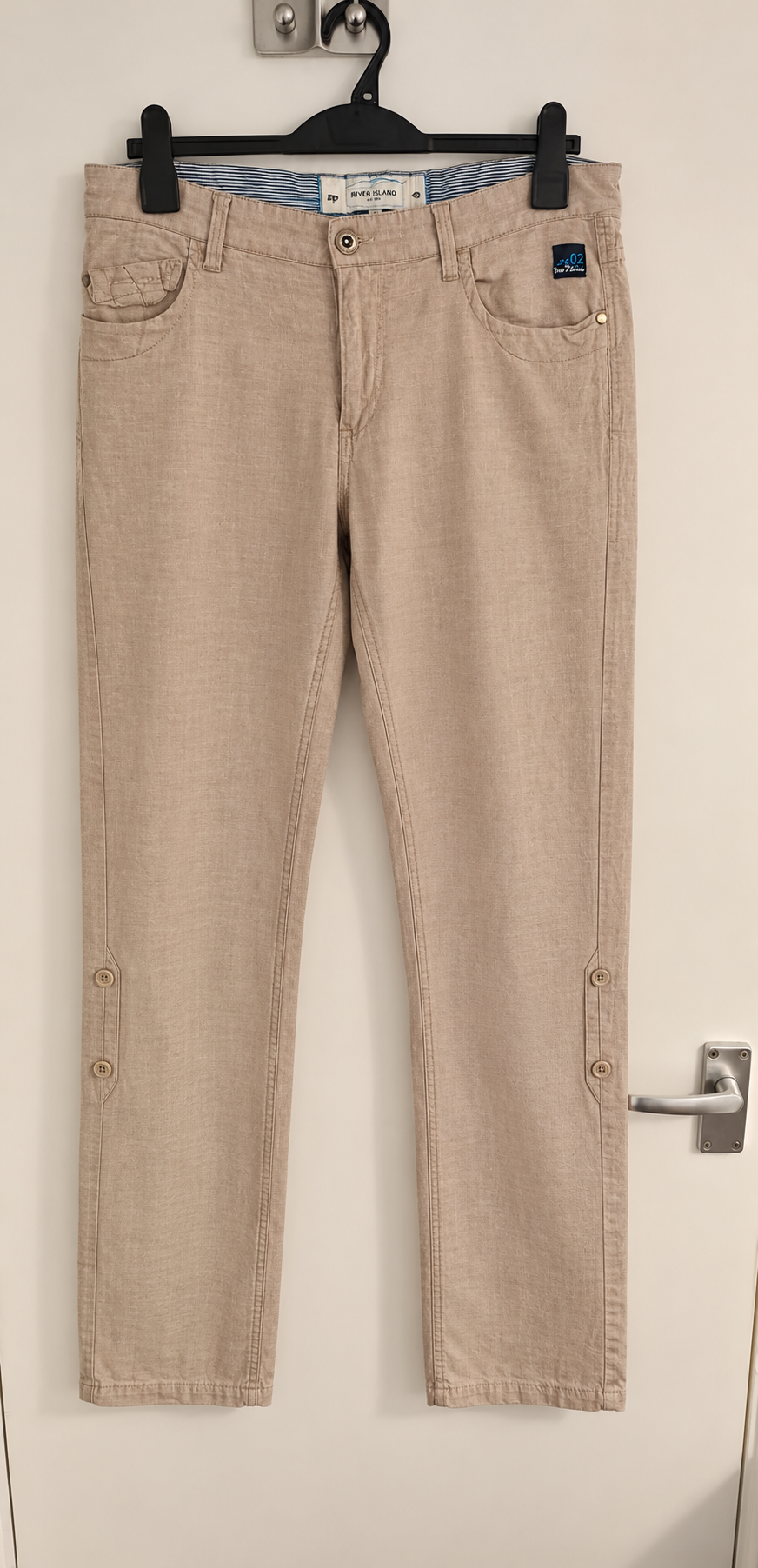 Unisex Beige Lightweight Linen Blend Trousers Size Other