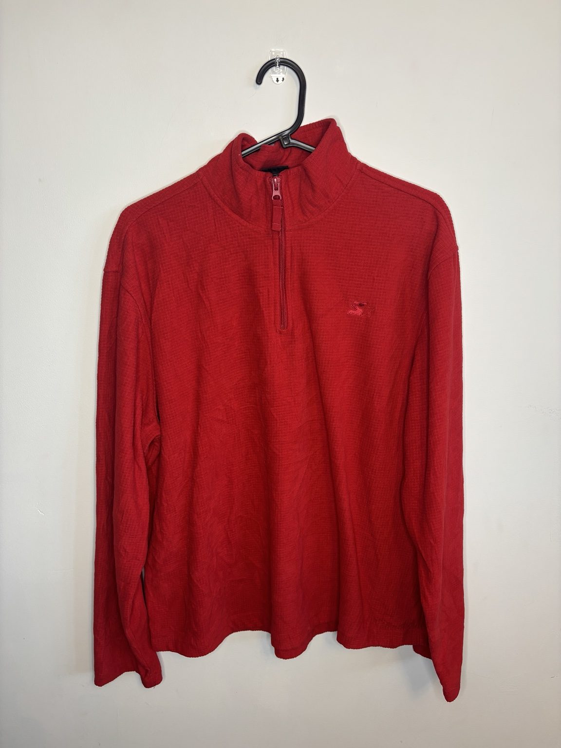 Starter Red Quarter Zip Fleece Jumper Size L Vintage