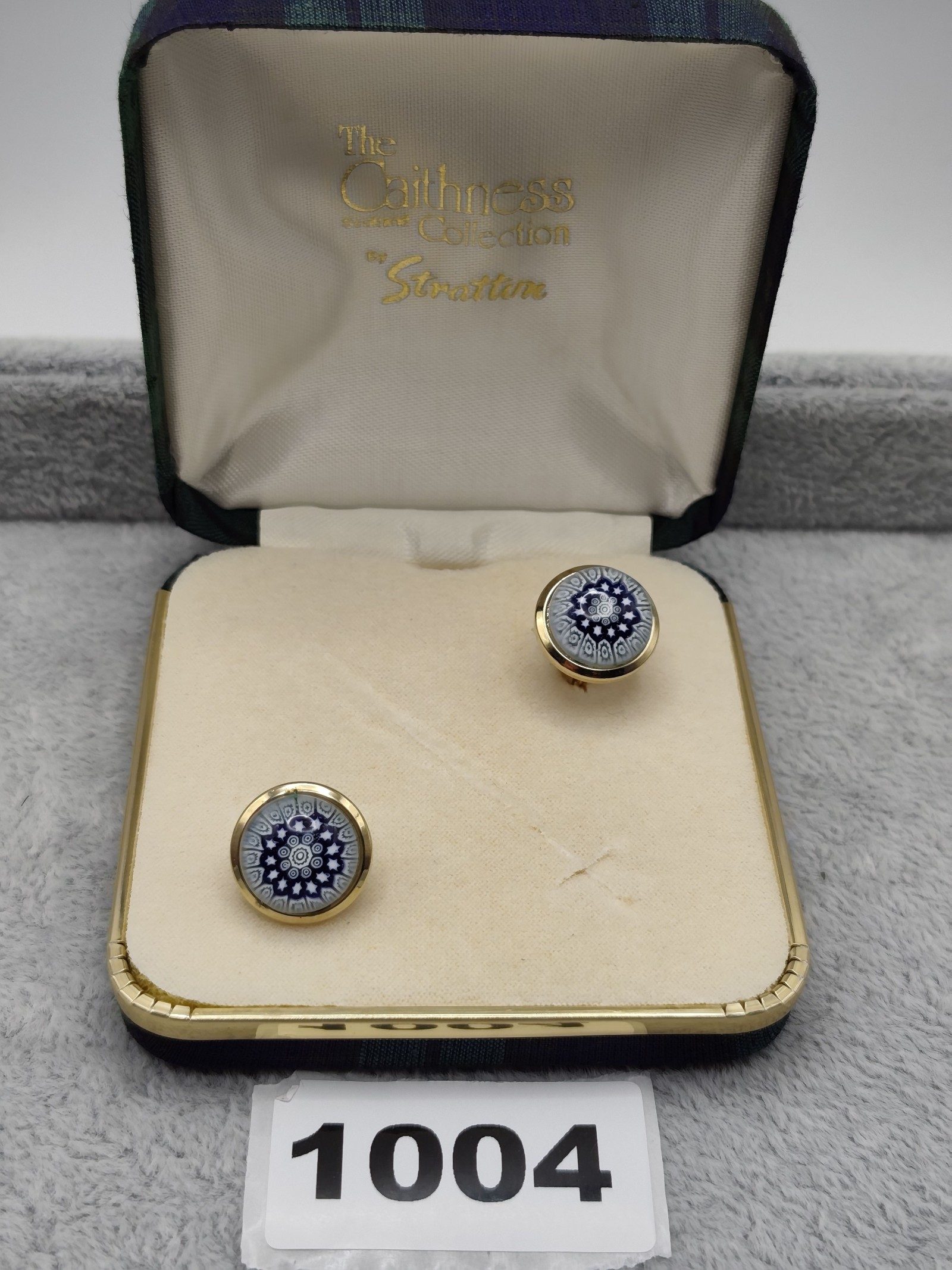 Stratton The Caithness Collection Blue & White Glass Cufflinks with Box