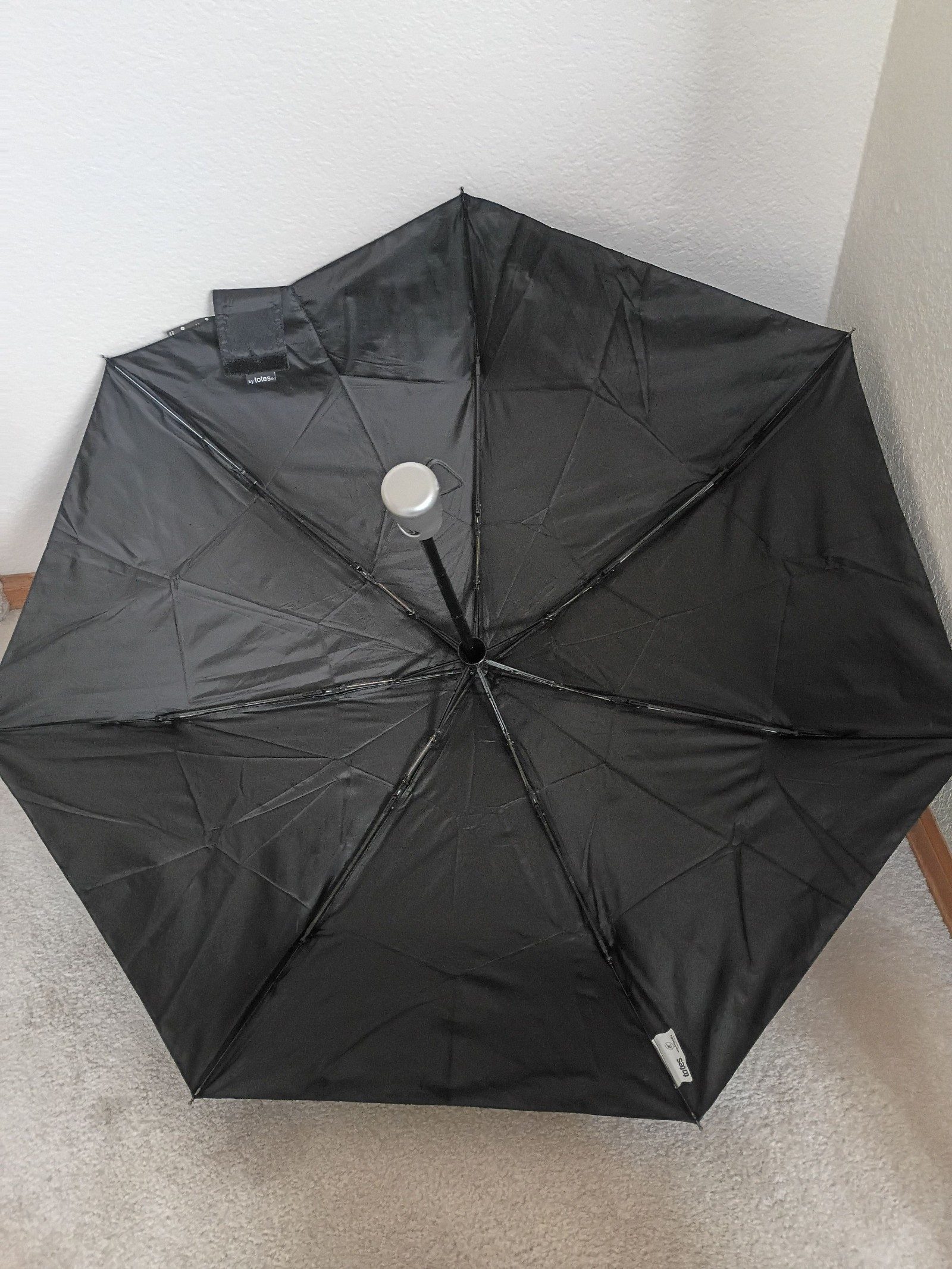 totes Black Compact Folding Umbrella with Silver Handle image 4