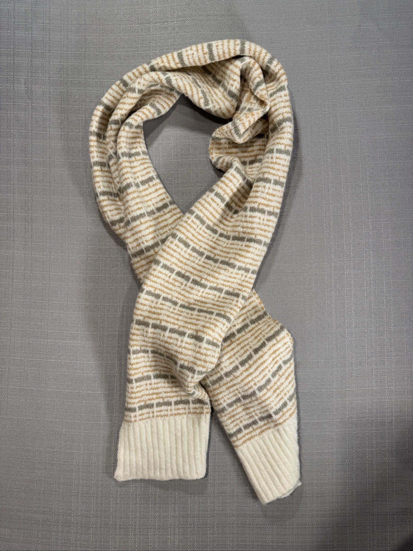 Women's Anne Klein Plaid Knit Scarf – Cream Tan Gray Gold – One Size