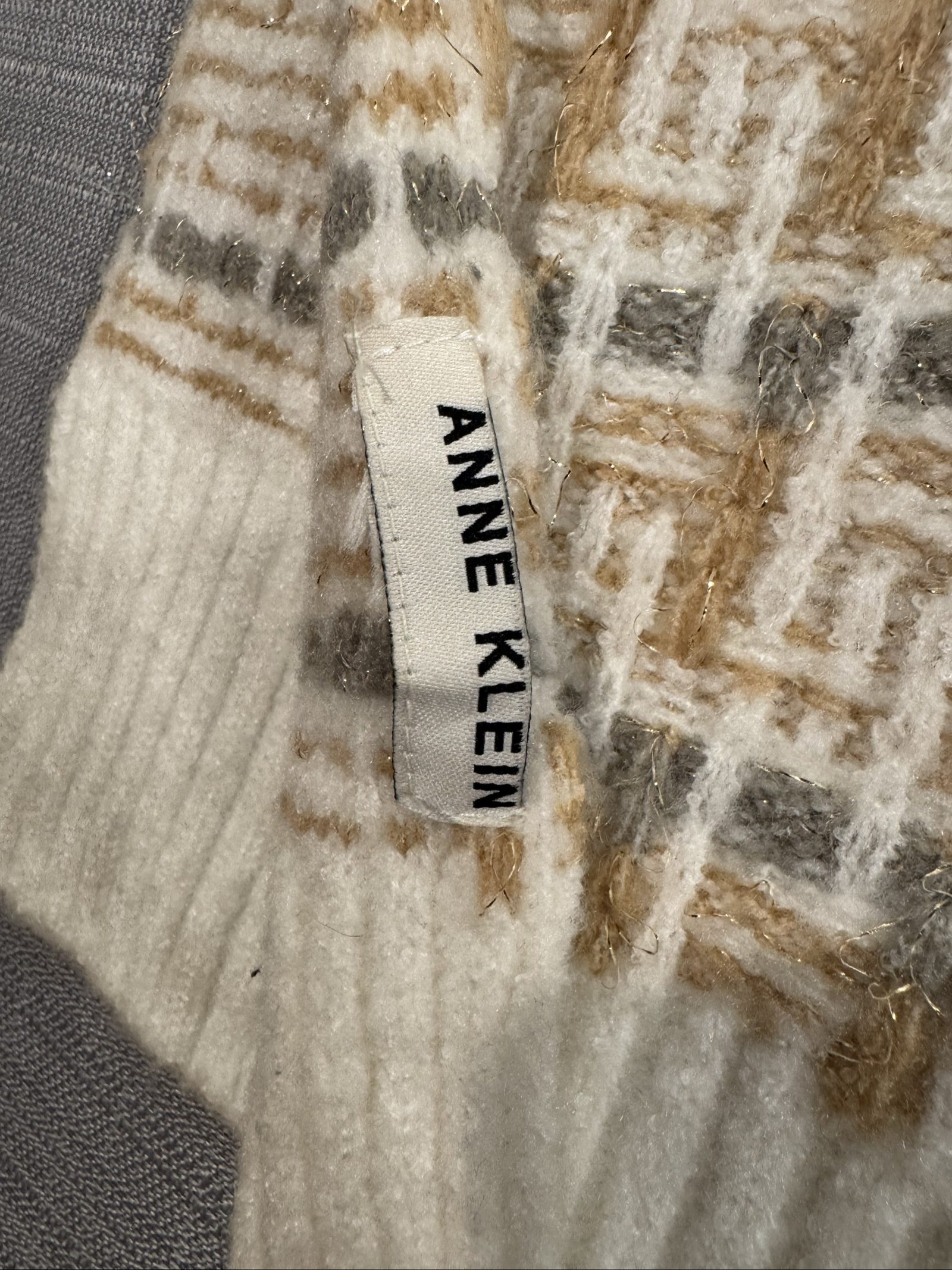 Women's Anne Klein Plaid Knit Scarf – Cream Tan Gray Gold – One Size image 2