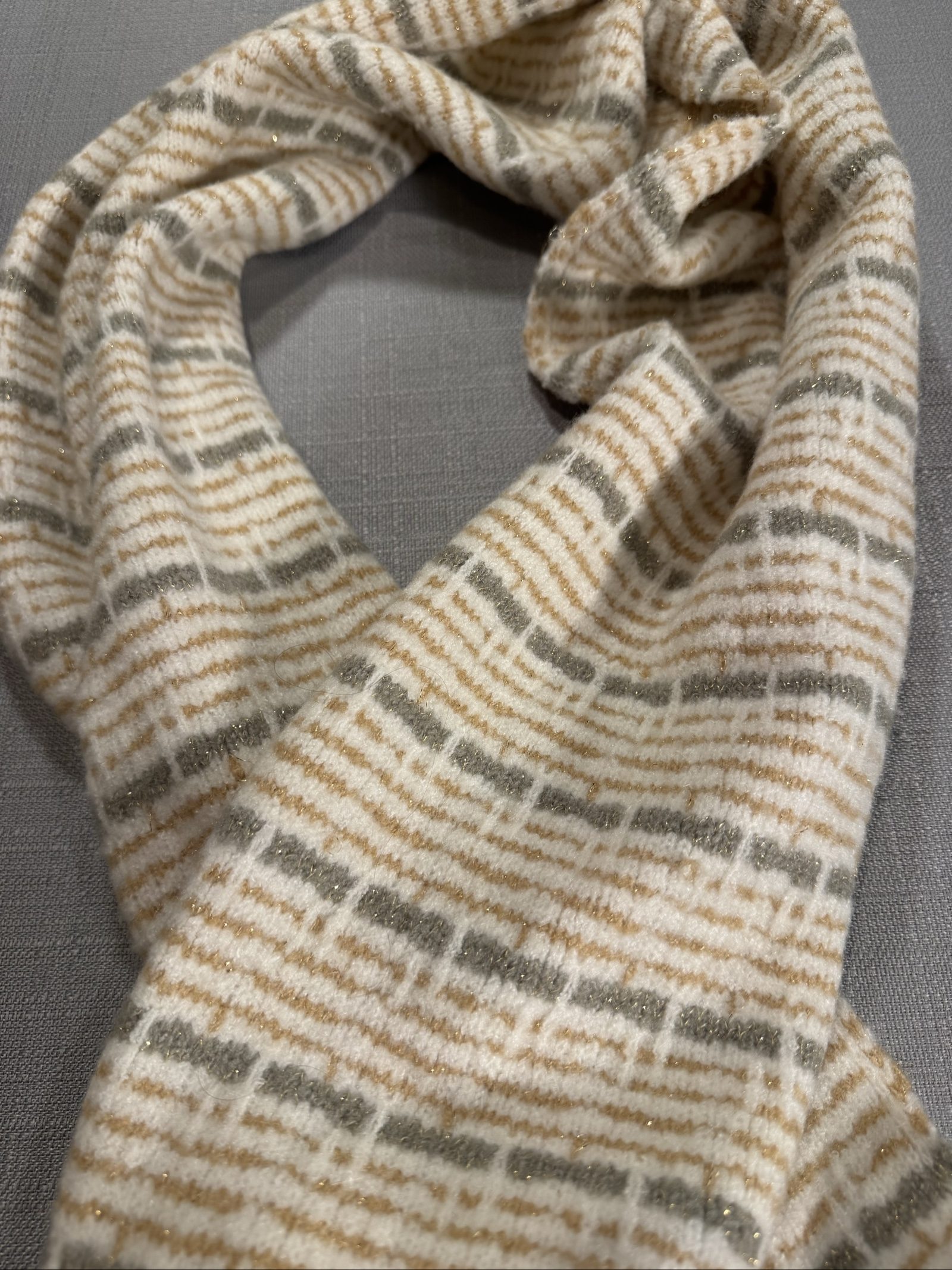 Women's Anne Klein Plaid Knit Scarf – Cream Tan Gray Gold – One Size image 5