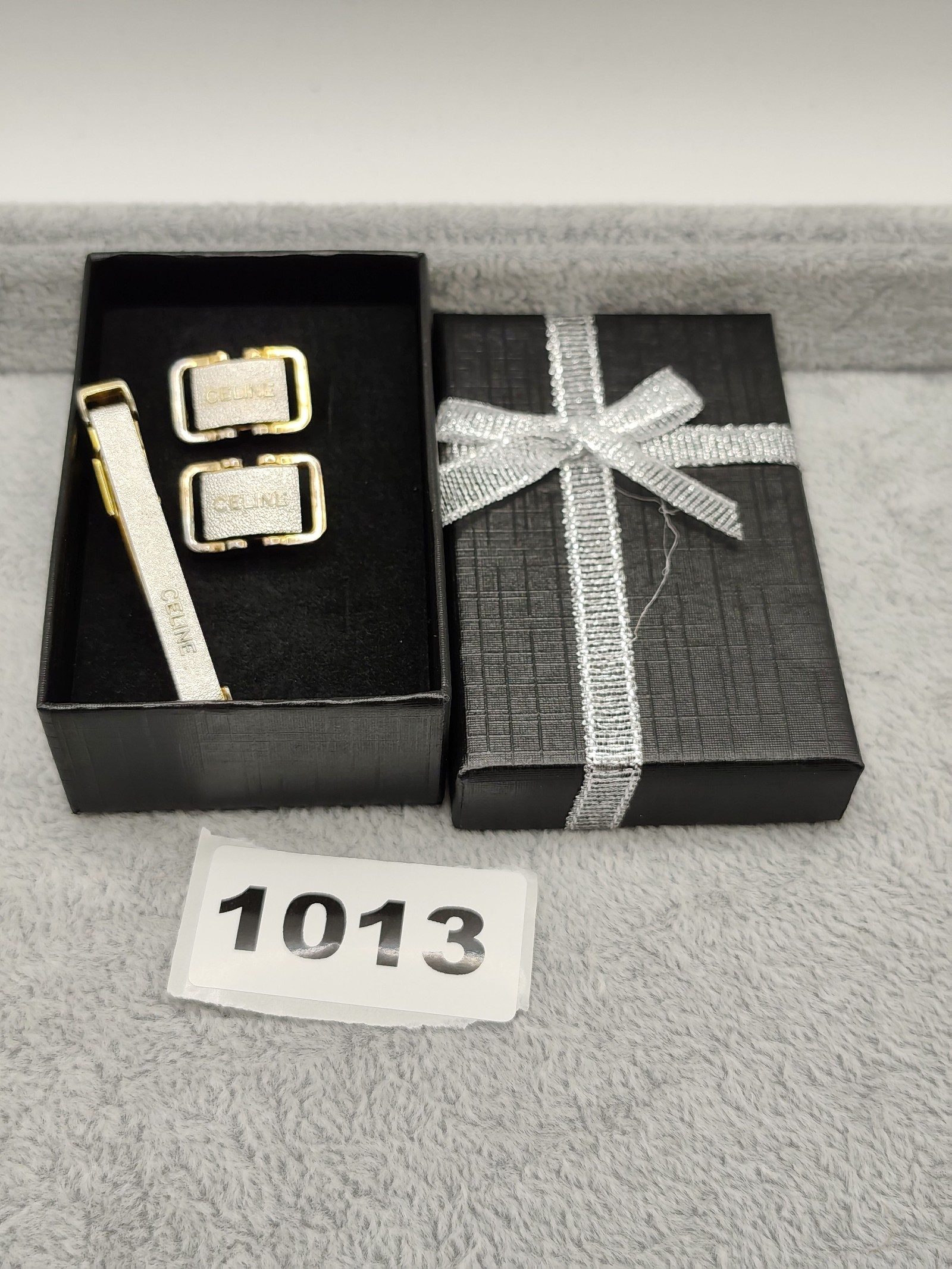 CELINE 925 Silver & Gold tone Cufflinks & Tie Clip Set