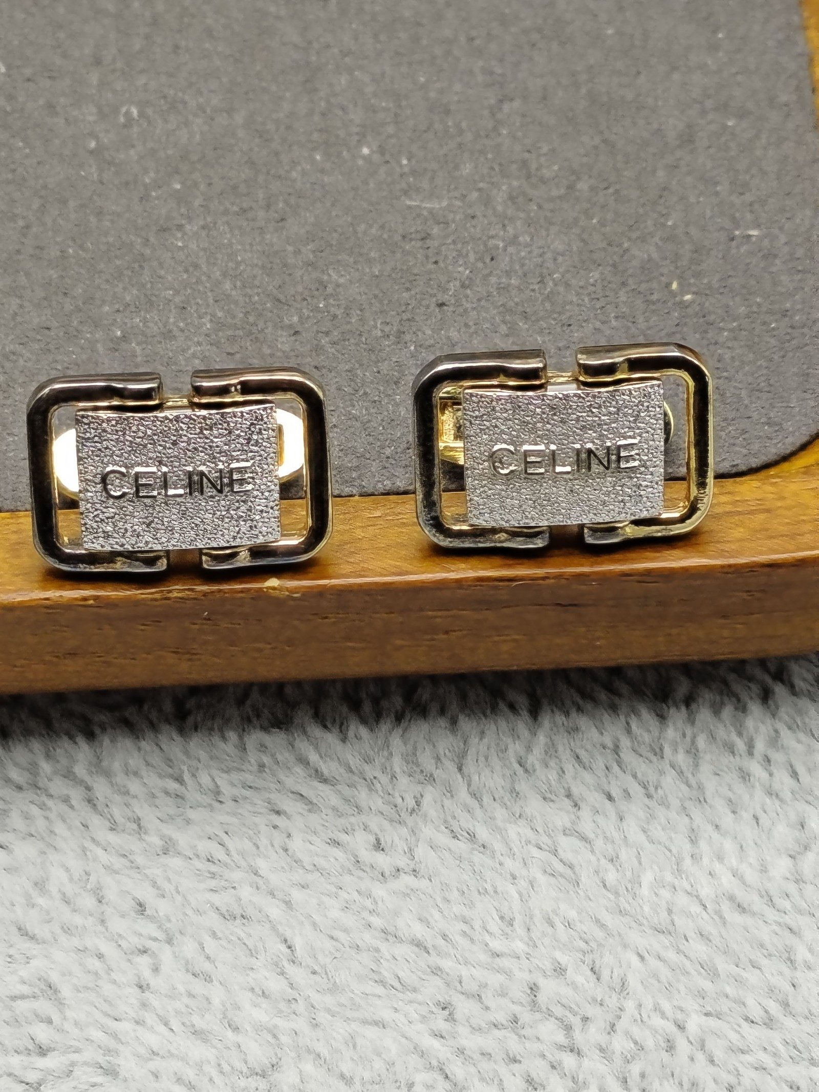 CELINE 925 Silver & Gold tone Cufflinks & Tie Clip Set image 4