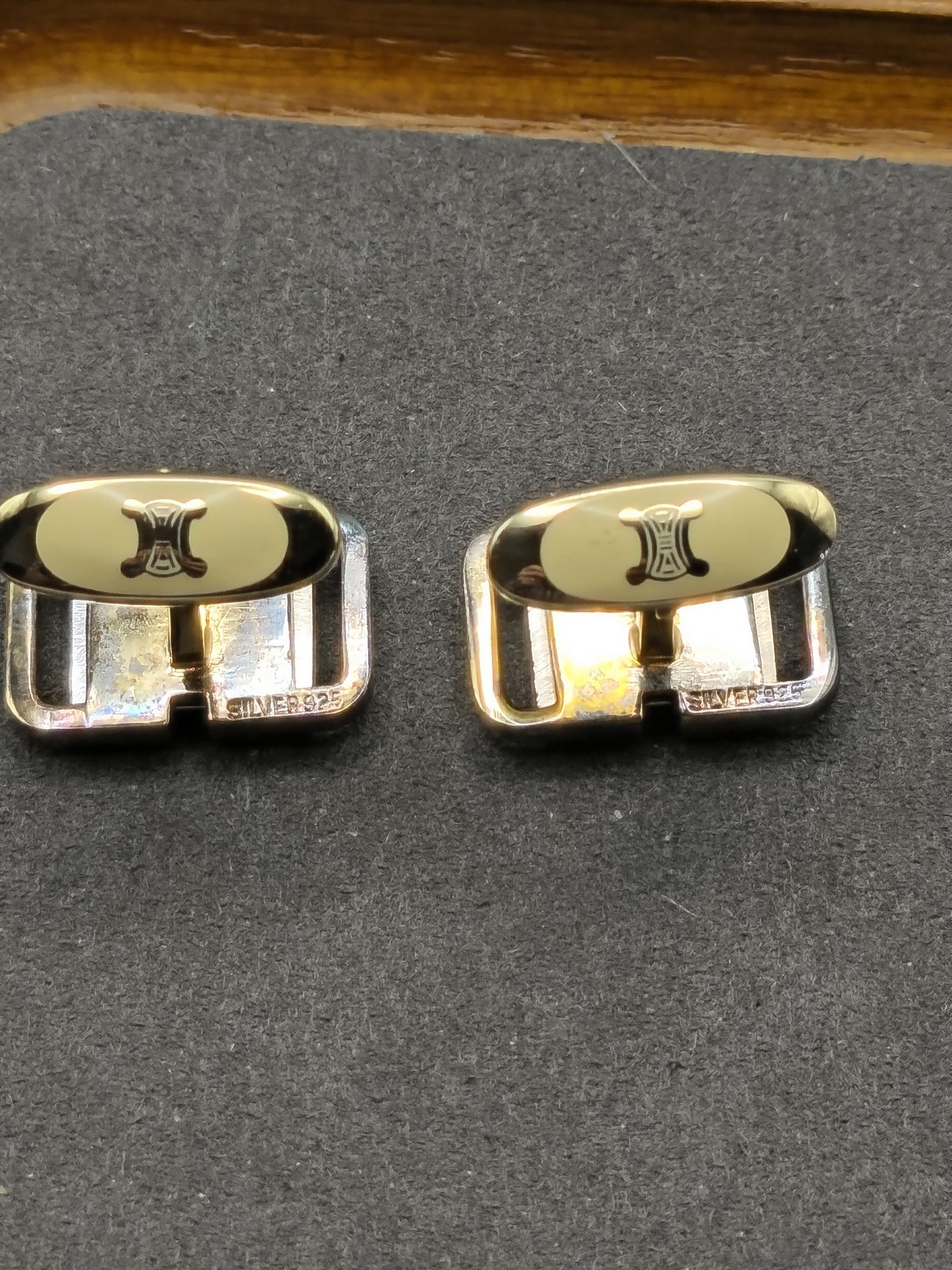 CELINE 925 Silver & Gold tone Cufflinks & Tie Clip Set image 7