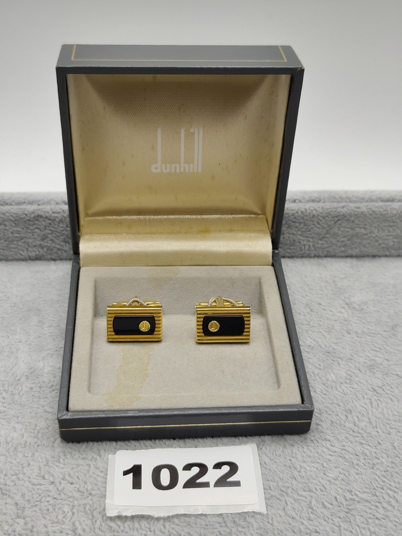 Dunhill Gold & Black Rectangular Cufflinks in Box