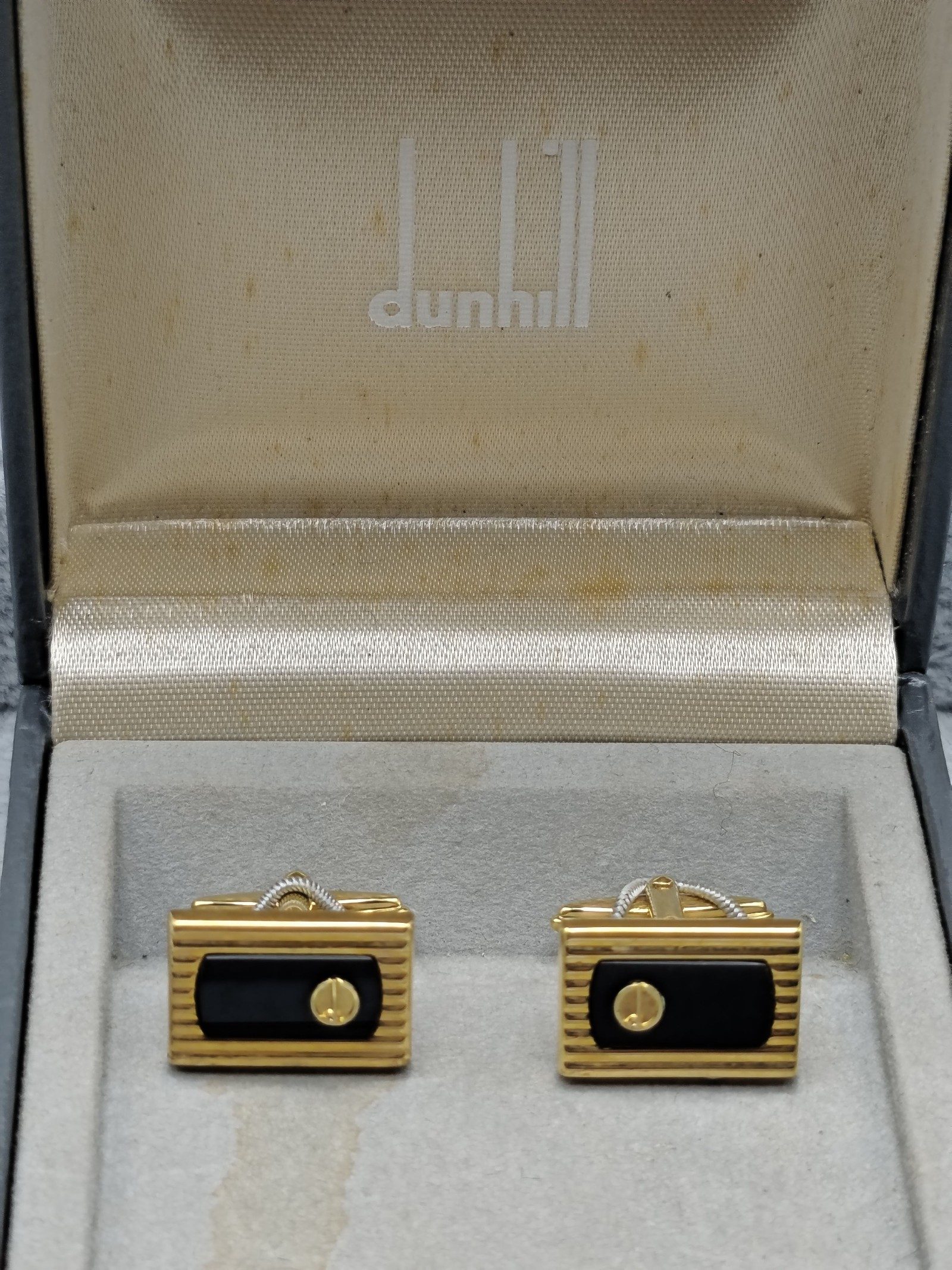 Dunhill Gold & Black Rectangular Cufflinks in Box image 2