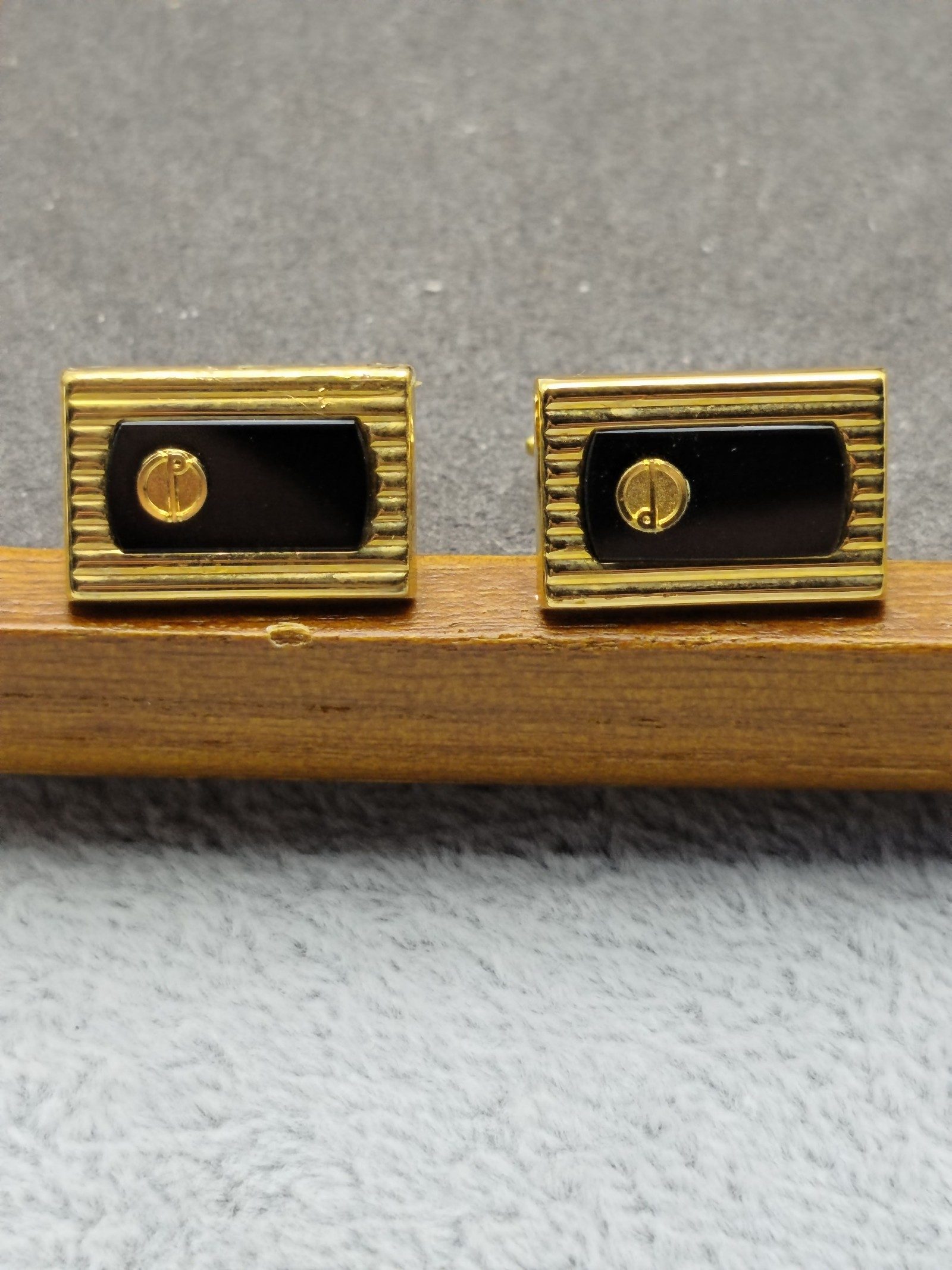 Dunhill Gold & Black Rectangular Cufflinks in Box image 5
