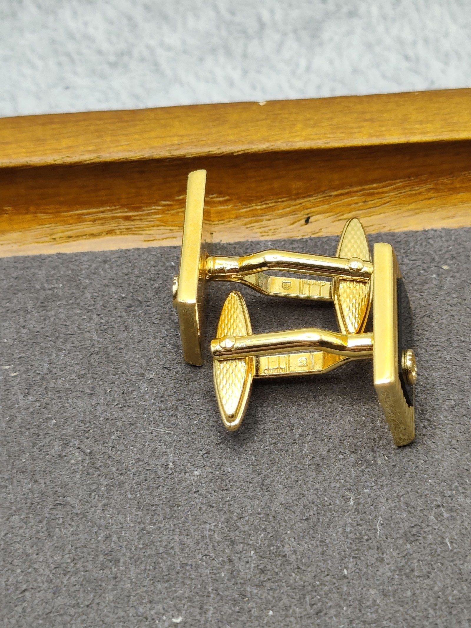 Dunhill Gold & Black Rectangular Cufflinks in Box image 7