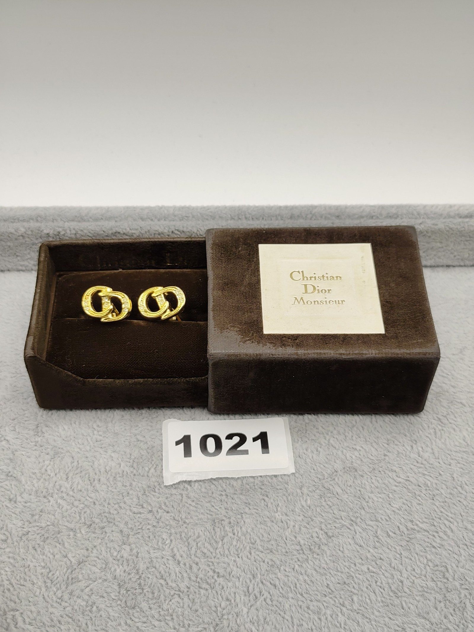 Christian Dior Gold-tone & Rhinestone Cufflinks