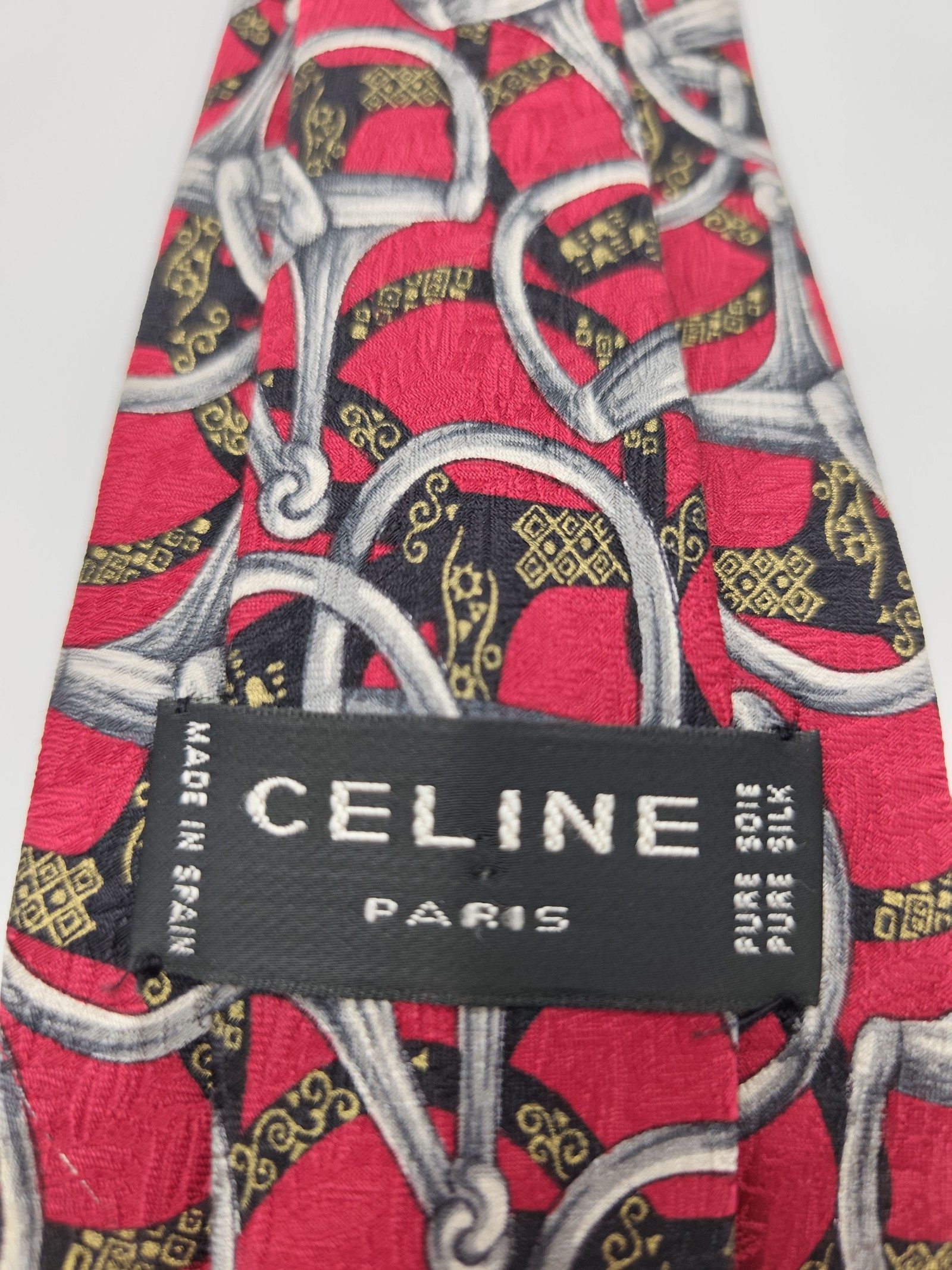 Celine Red & Black Patterned Pure Silk Tie image 2
