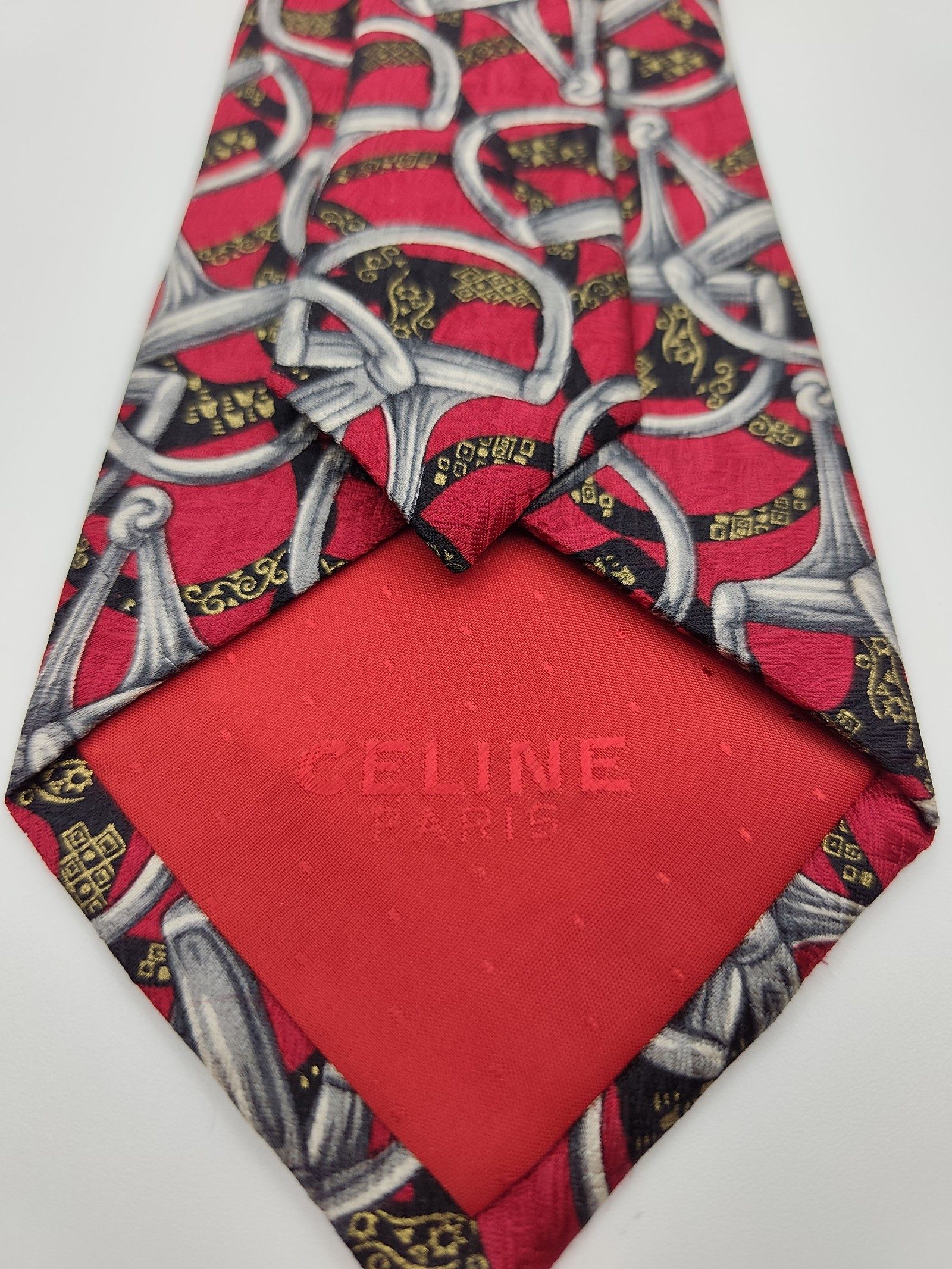 Celine Red & Black Patterned Pure Silk Tie image 4
