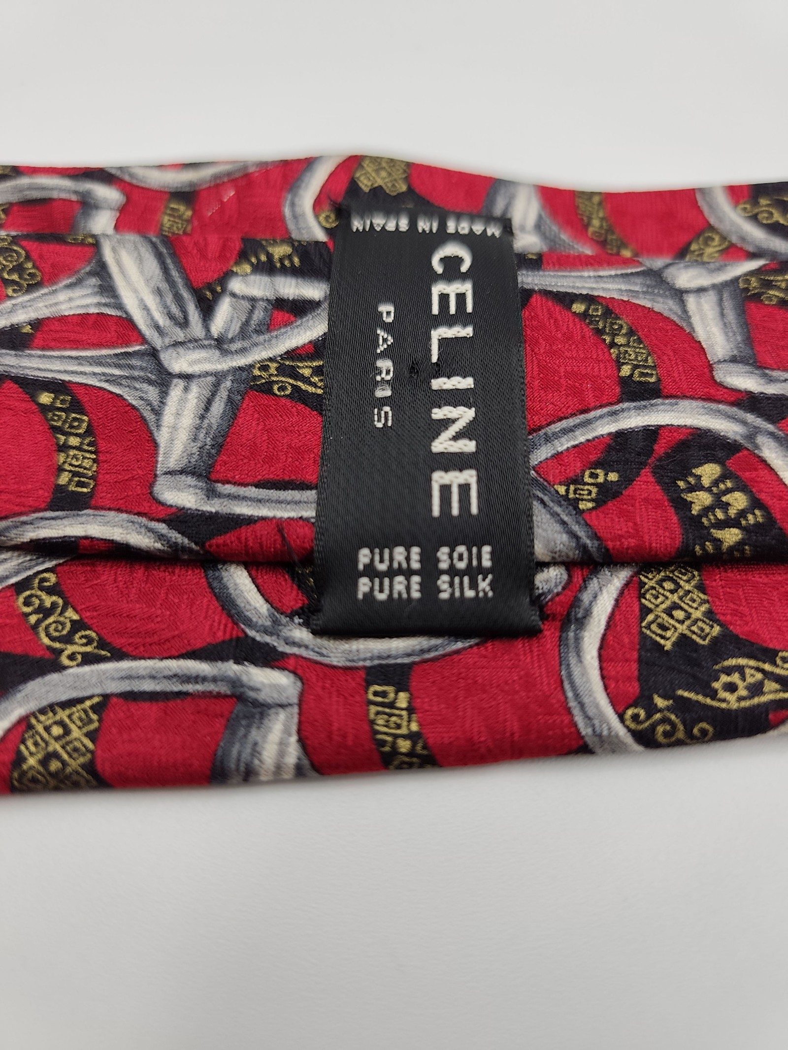 Celine Red & Black Patterned Pure Silk Tie image 5