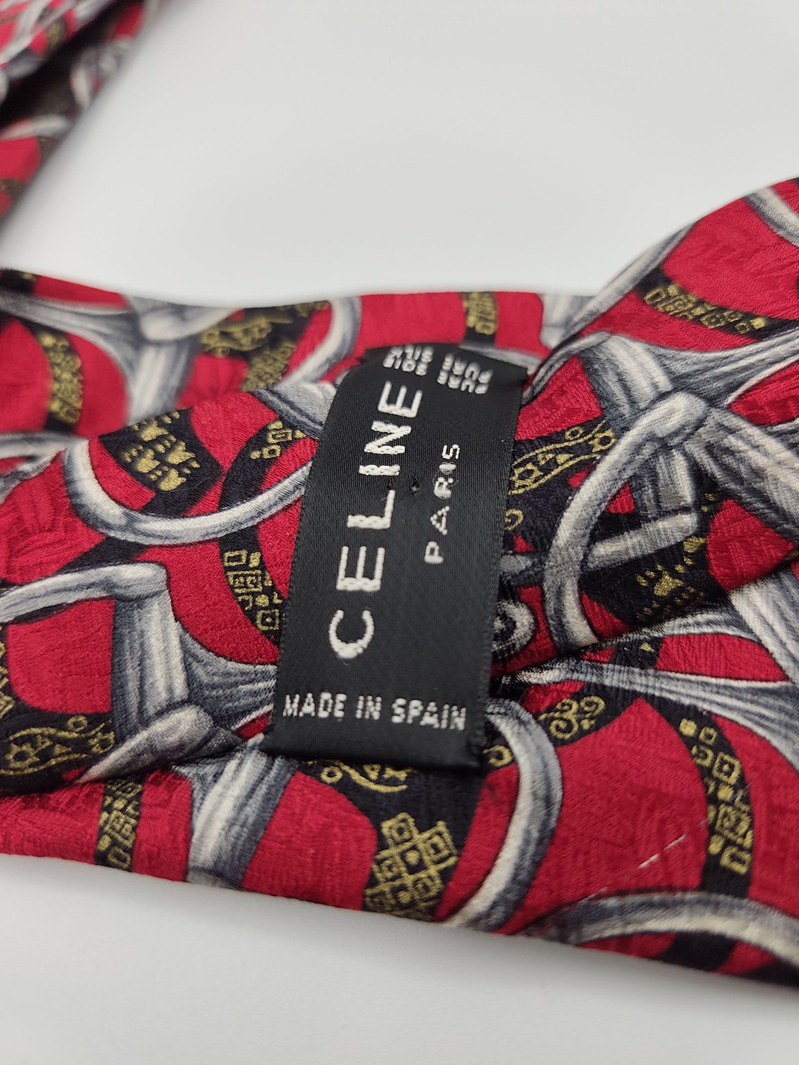 Celine Red & Black Patterned Pure Silk Tie image 6