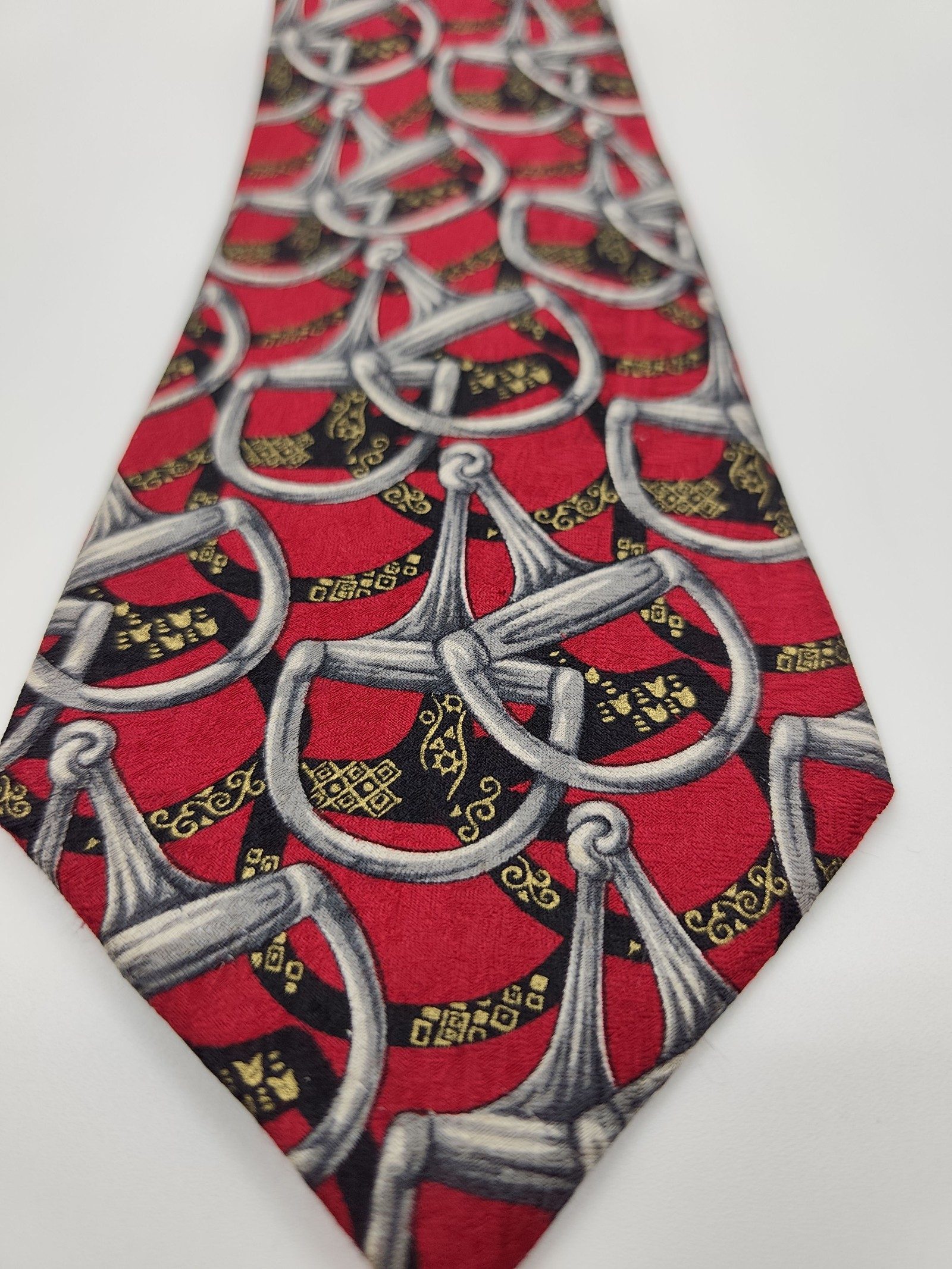 Celine Red & Black Patterned Pure Silk Tie image 8