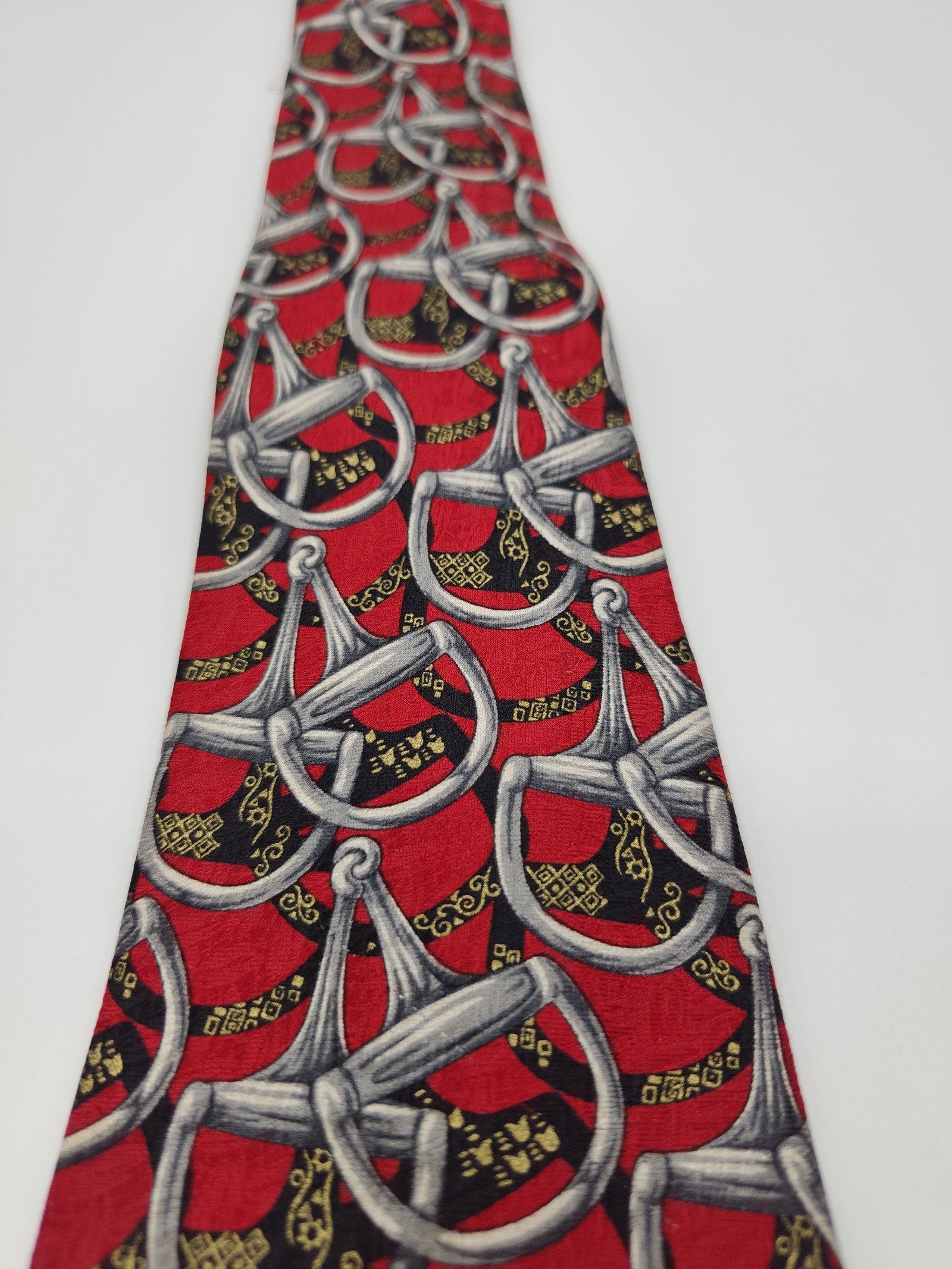 Celine Red & Black Patterned Pure Silk Tie image 9