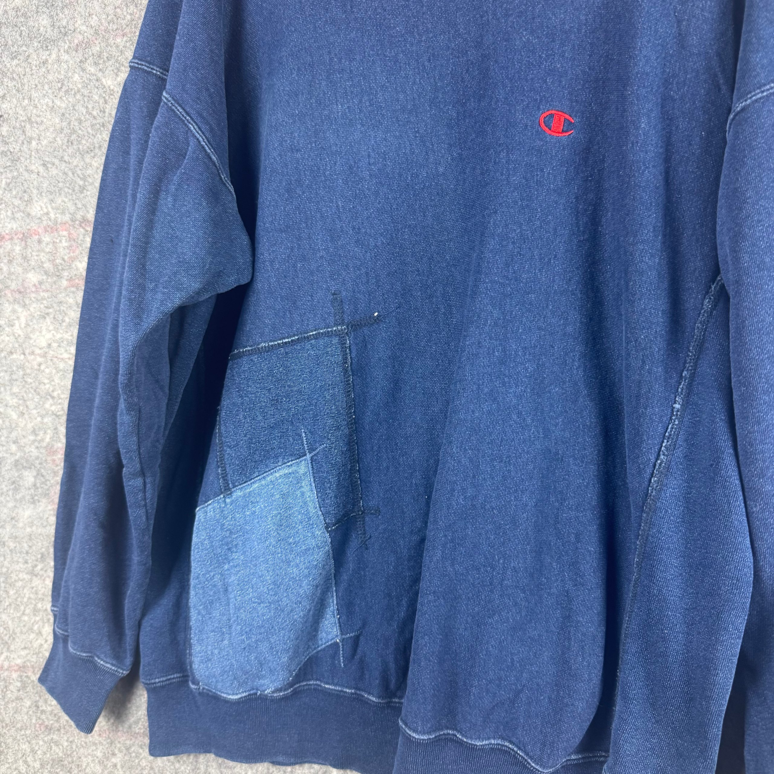 Champion Navy Reverse Weave Patchwork Crewneck Sweatshirt Large image 2