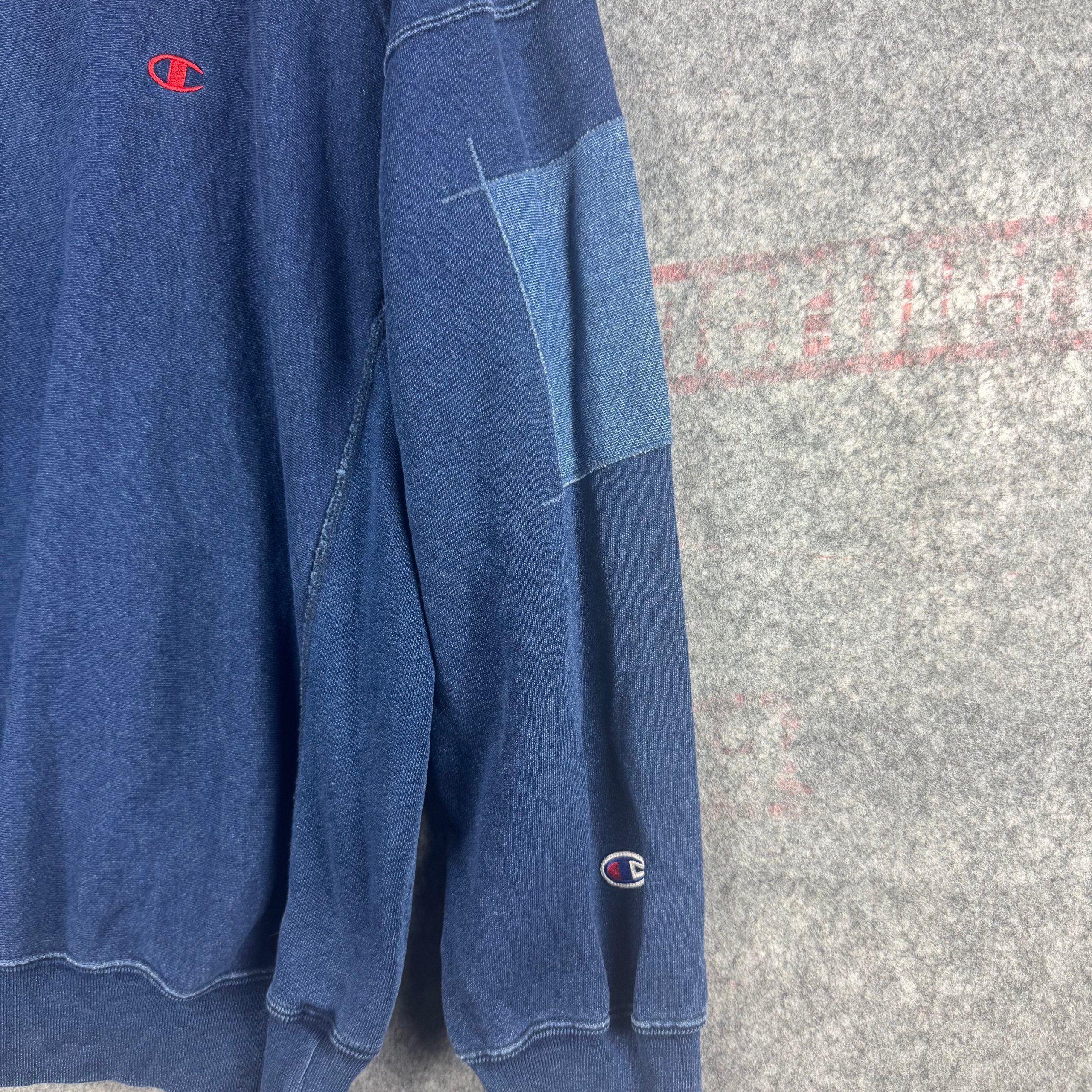Champion Navy Reverse Weave Patchwork Crewneck Sweatshirt Large image 3
