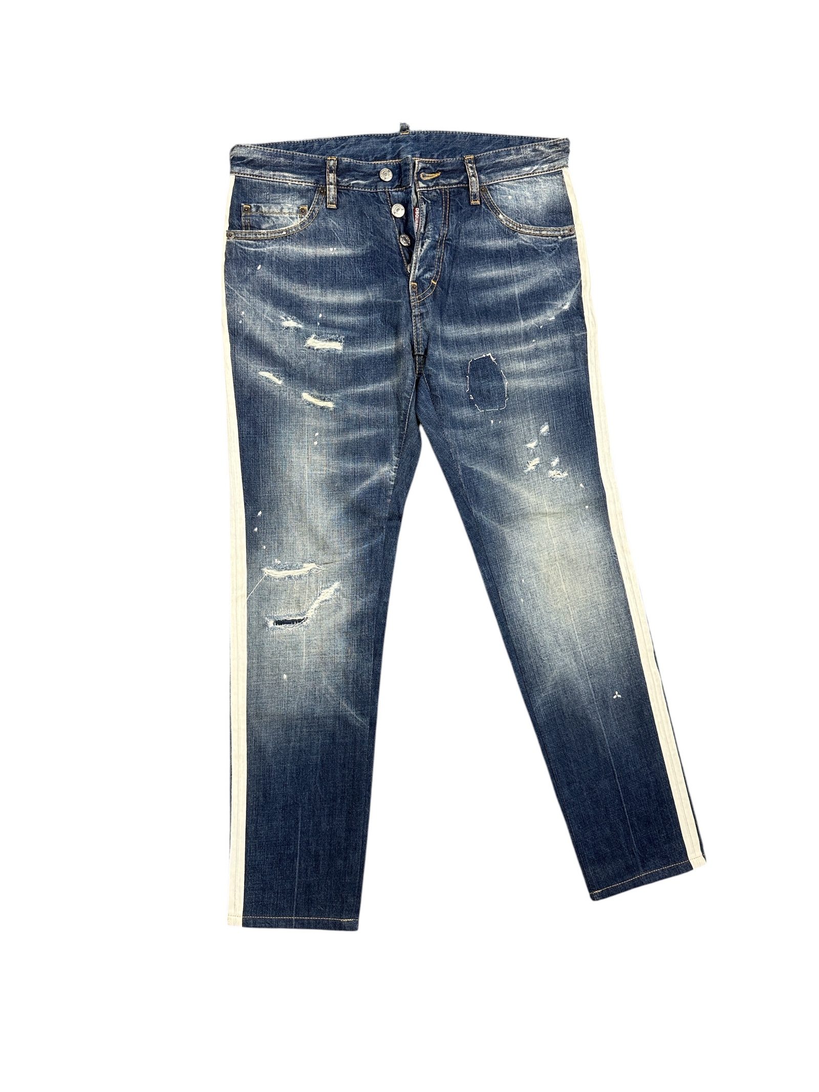 DSQUARED2 Men's Distressed Side Stripe Blue Jeans IT 46 W33 L29