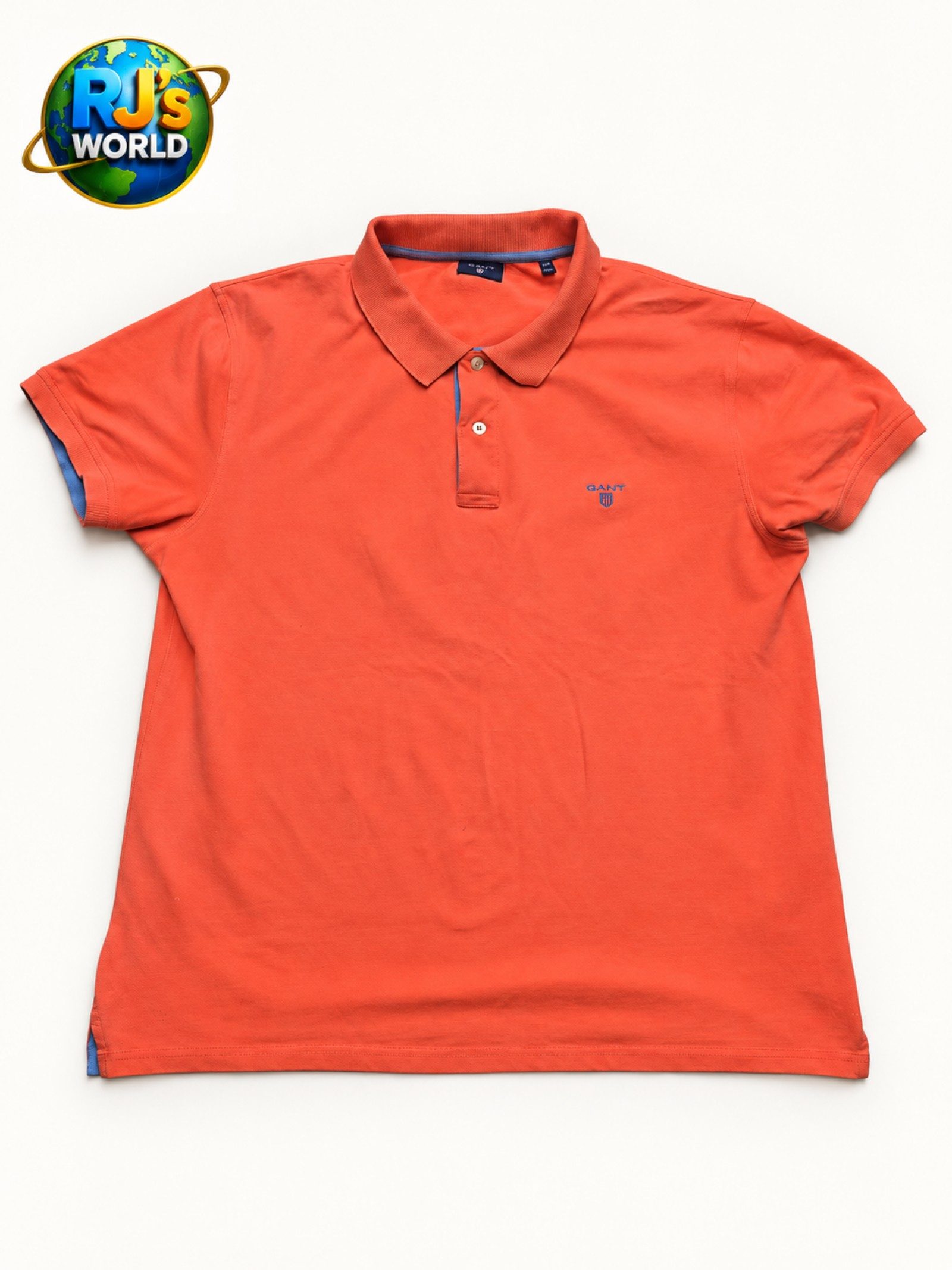 GANT Men's Orange & Blue Polo Shirt 2XL Cotton Elastane