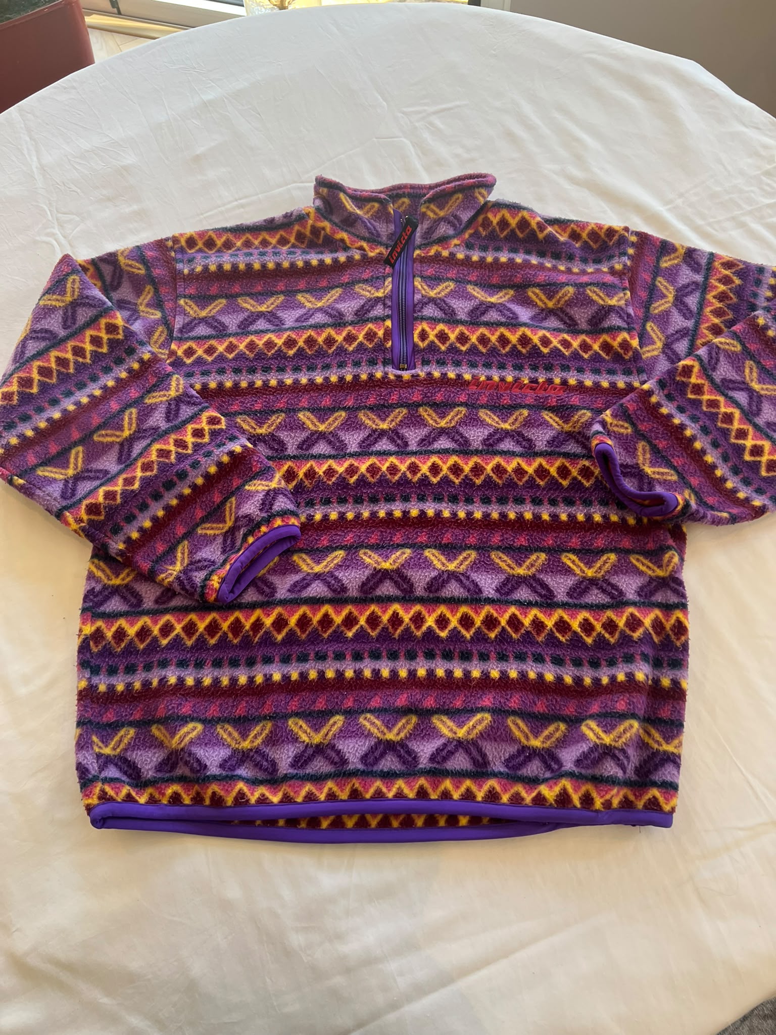 Vintage Italian Purple Patterned Fleece Jumper Medium