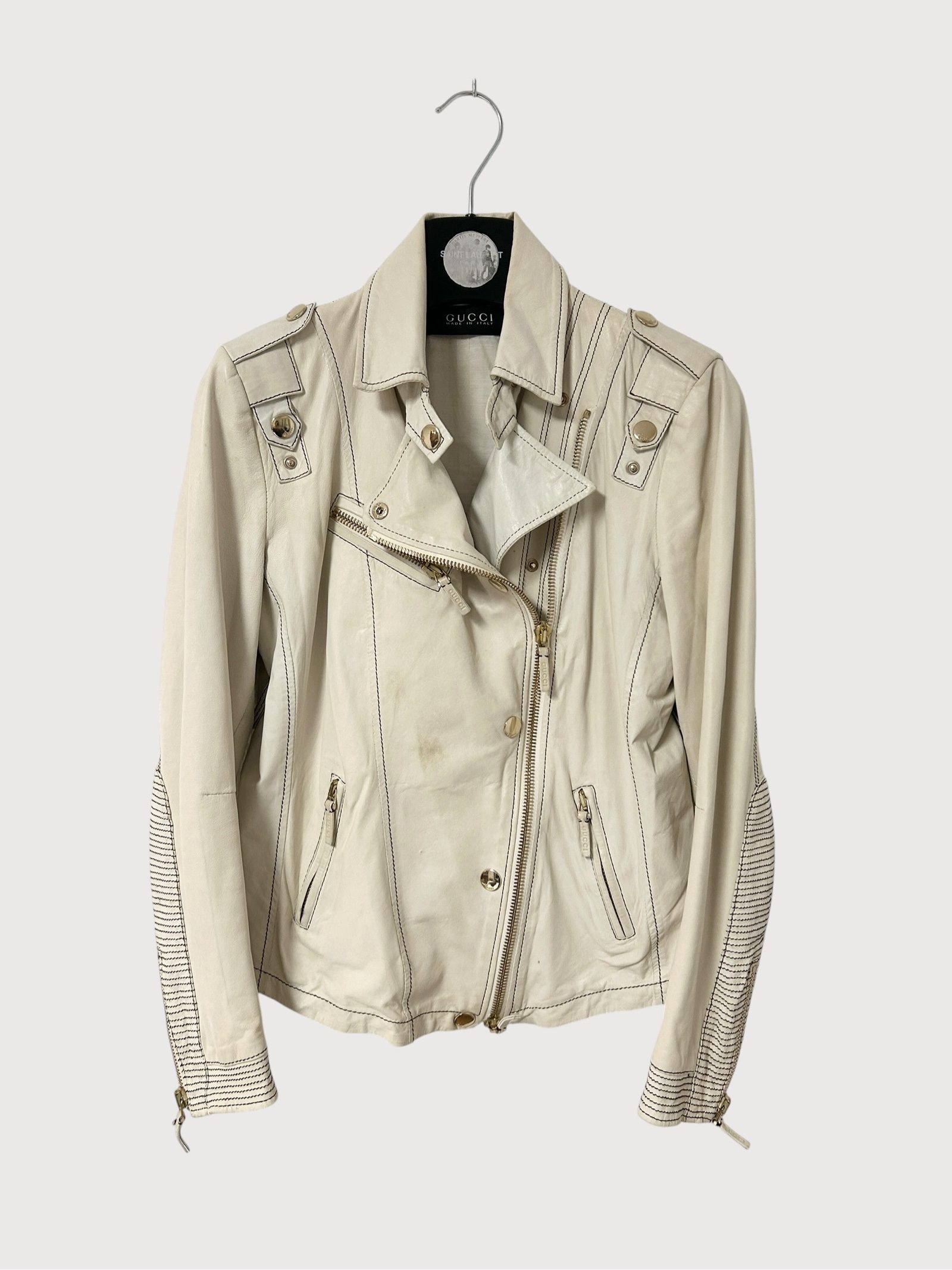 Gucci SS08 Leather Biker Contrast Stitch Jacket