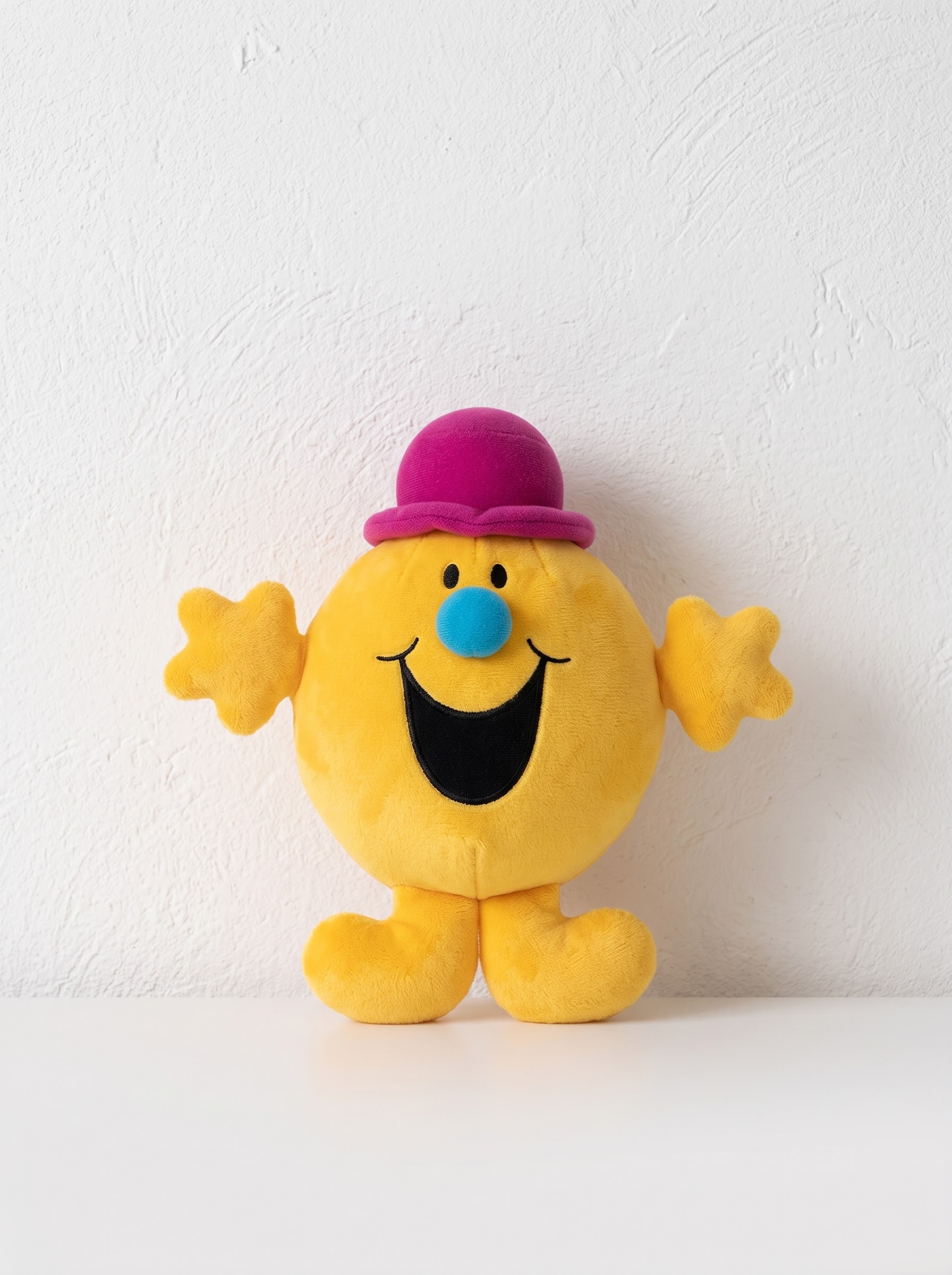 Mr. Men Yellow Plush Mr. Happy Soft Toy with Purple Hat