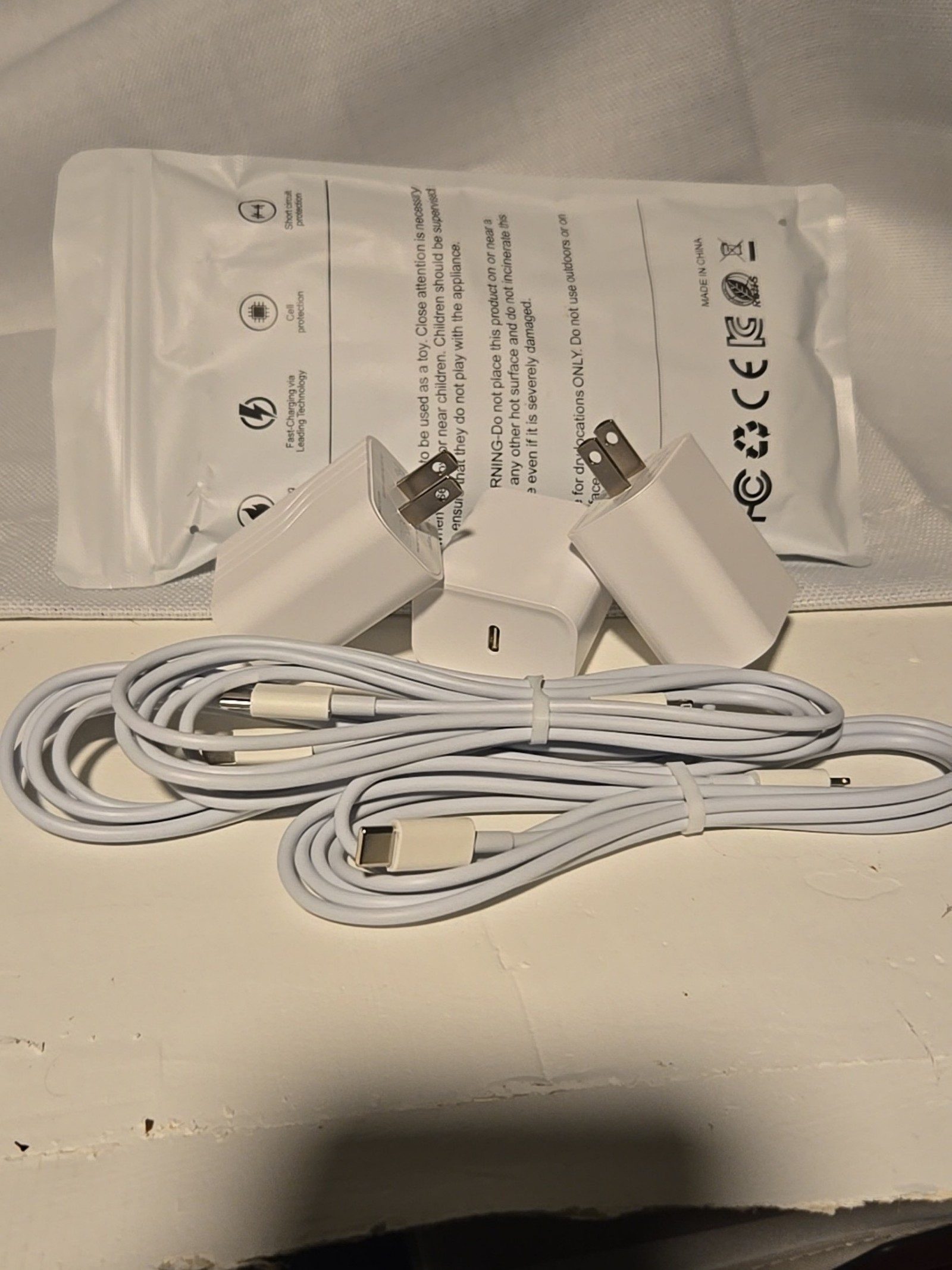 3-pack White USB-C to Lightning Cable & USB-C Wall Charger Adapter Set