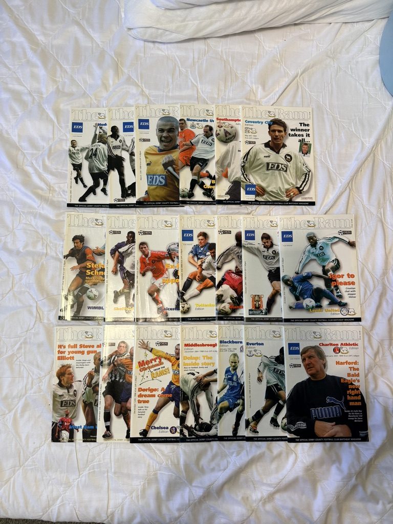 Derby County The Ram Football Club Matchday Magazines Programmes Premiership Collection 15 Issues 1998-1999 Season