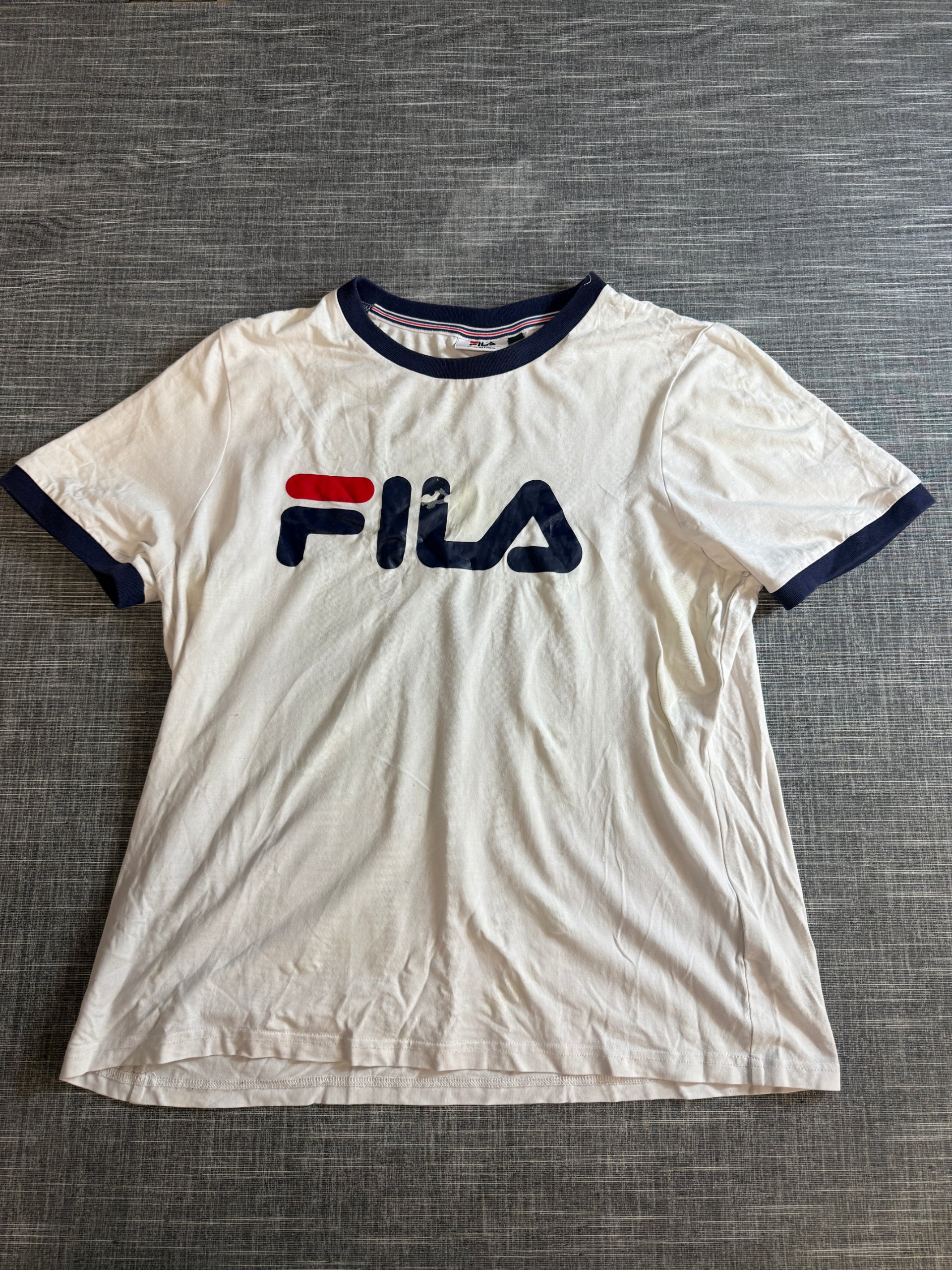 Fila Men's White & Navy Logo T-Shirt XXL