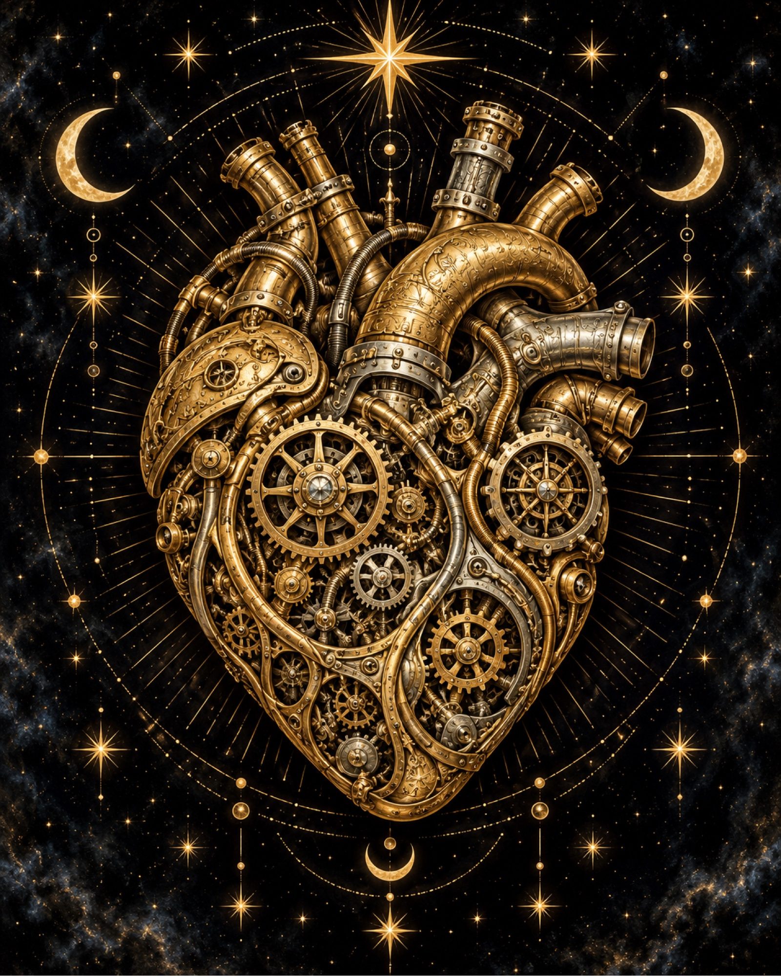 8x10 Framed Steampunk Anatomical Heart Art Print – Gold Mechanical Gothic Wall Decor