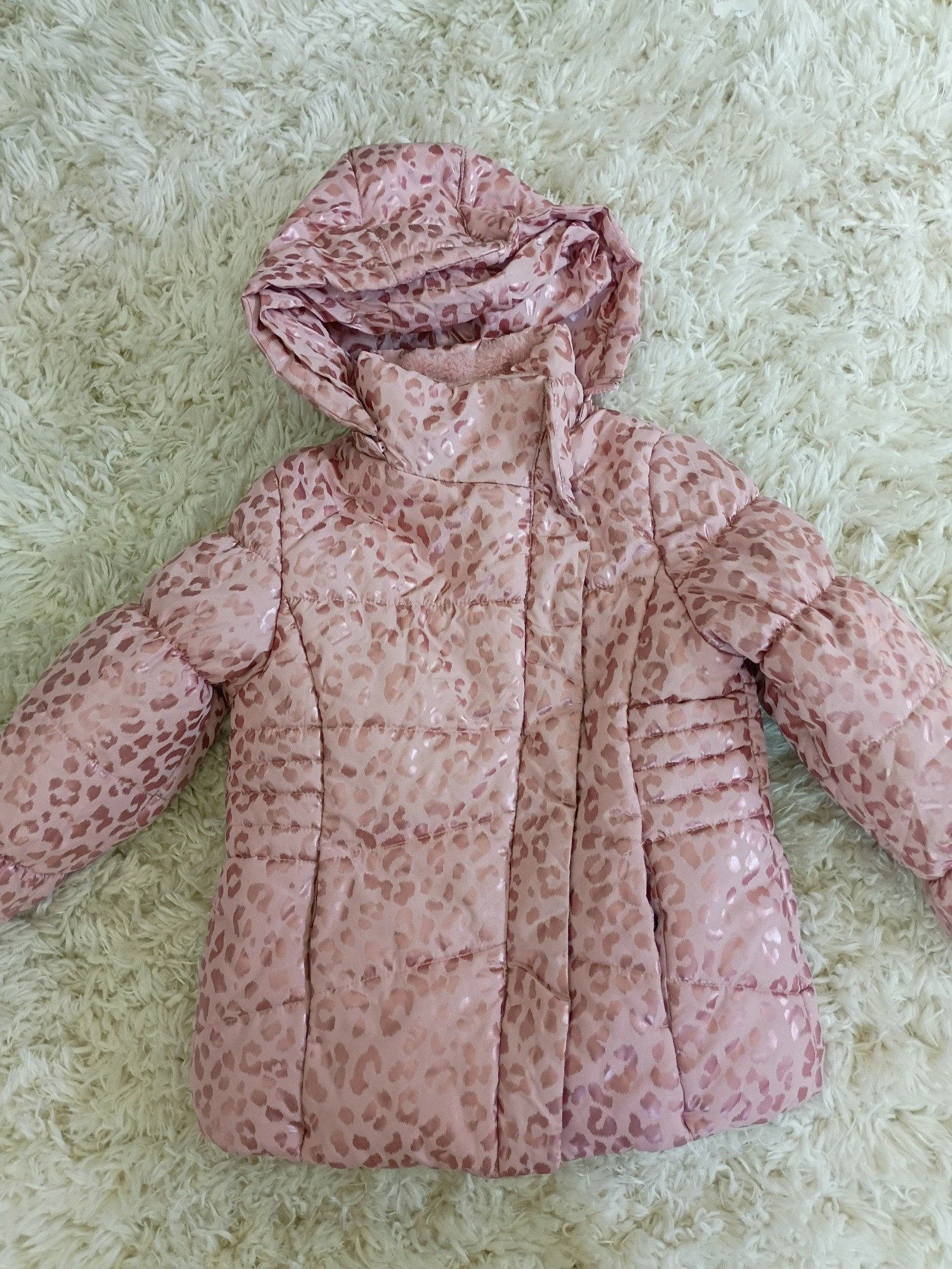 Jessica Simpson Girls' Pink Leopard Print Hooded Puffer Jacket Size 6X