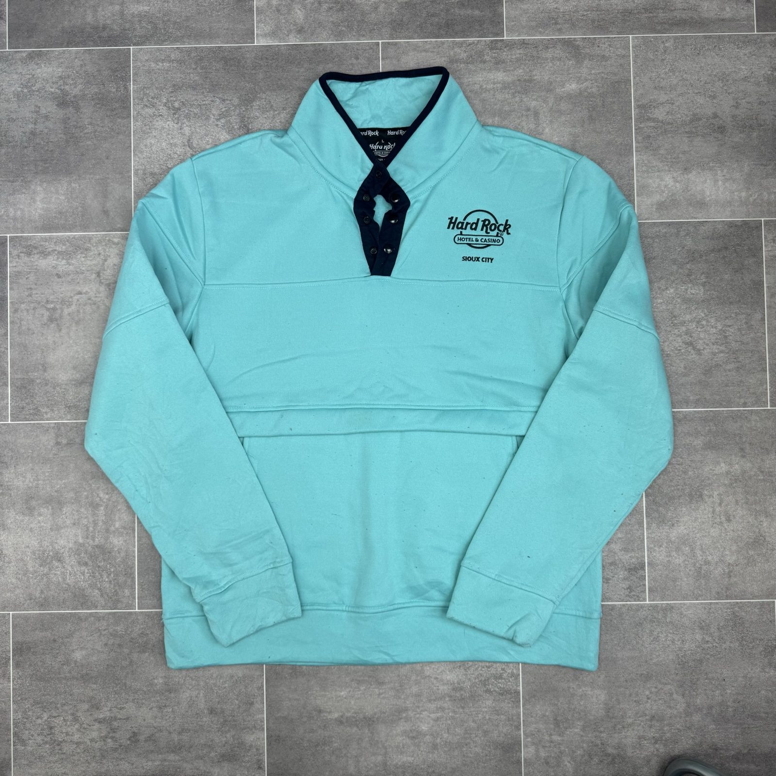 Hard Rock Blue & Navy Rugby Sweatshirt Large Vintage