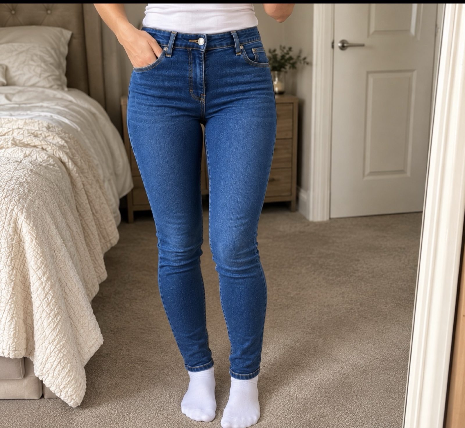 Nobody’s Child Indigo Mid Rise Skinny Jeans UK 10 Embroidered Logo BNWT