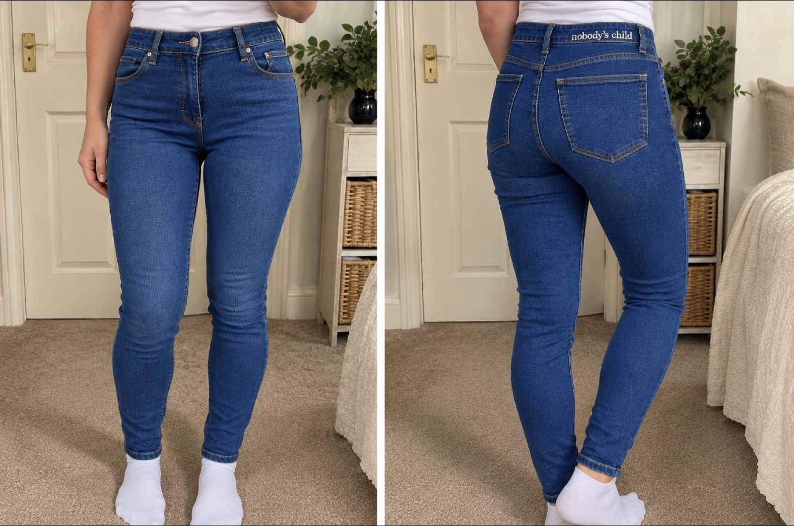Nobody’s Child Indigo Mid Rise Skinny Jeans UK 10 Embroidered Logo BNWT image 2