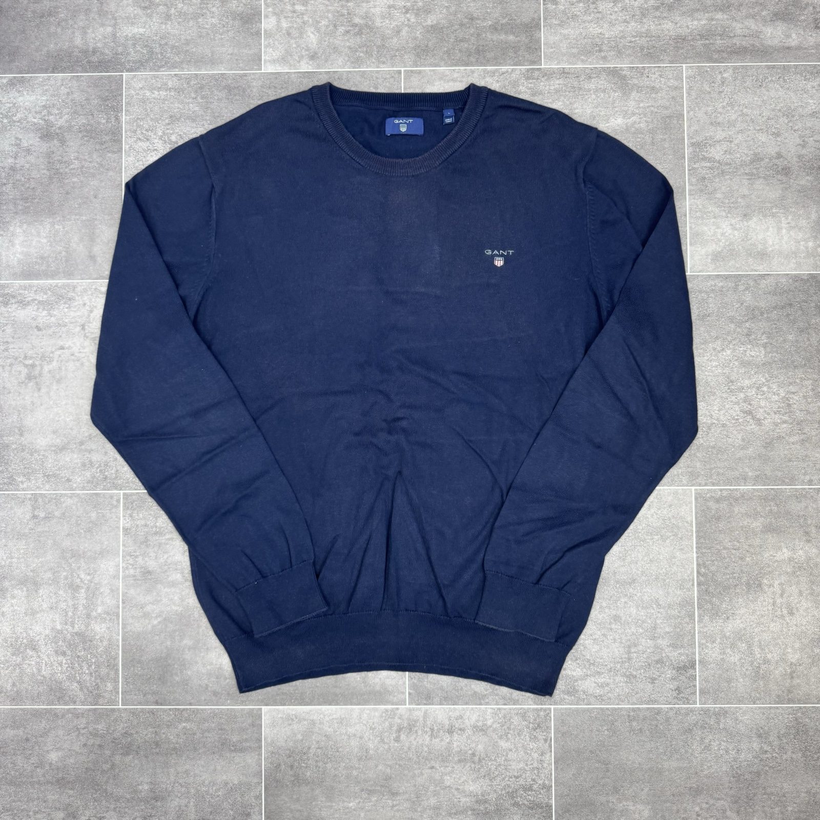 GANT Navy Cotton Crew Neck Sweater Large