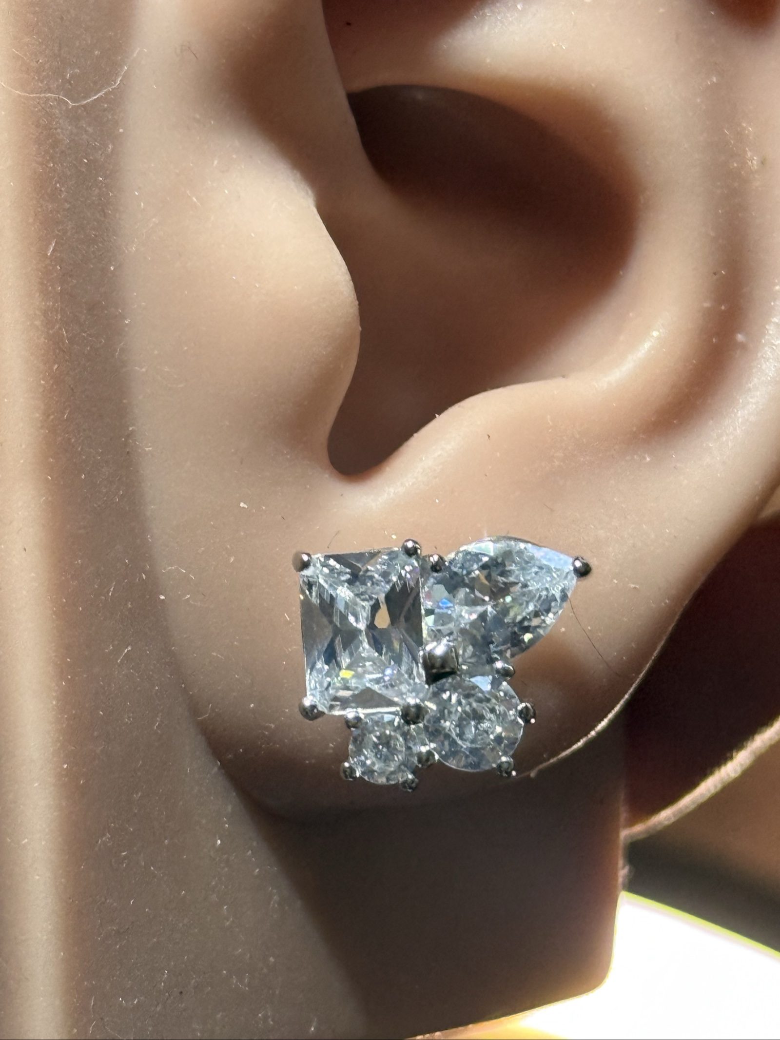 925 Sterling Silver Sparkling Mixed Cut Cluster Stud Earrings GIA Certificate