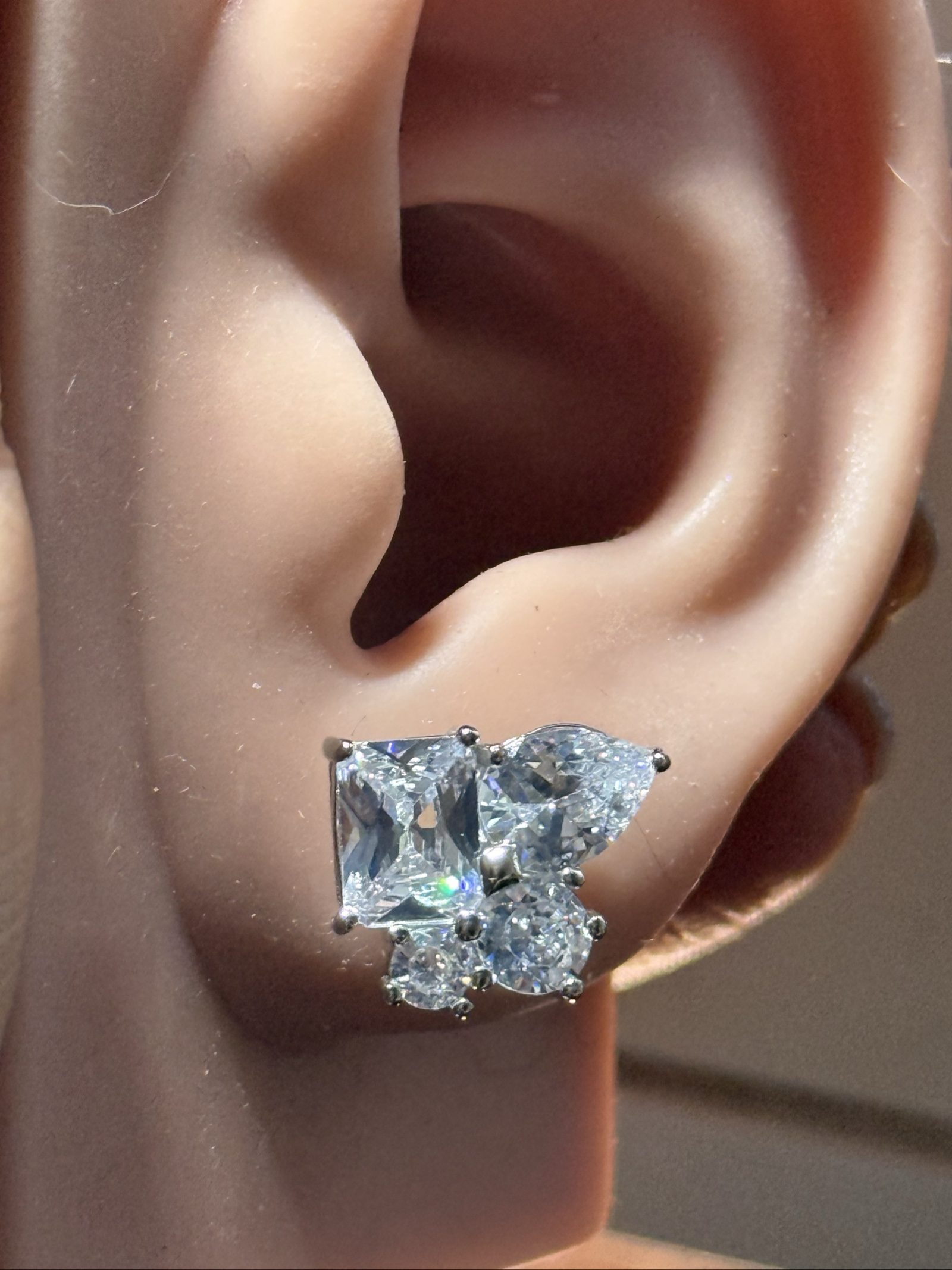 925 Sterling Silver Sparkling Mixed Cut Cluster Stud Earrings GIA Certificate image 4