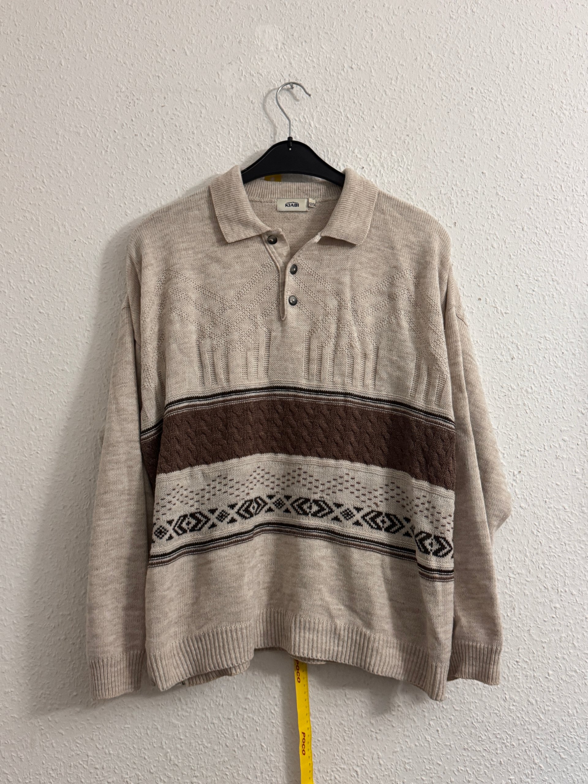 Kiabi Beige & Brown Patterned Polo Sweater Large 52/54